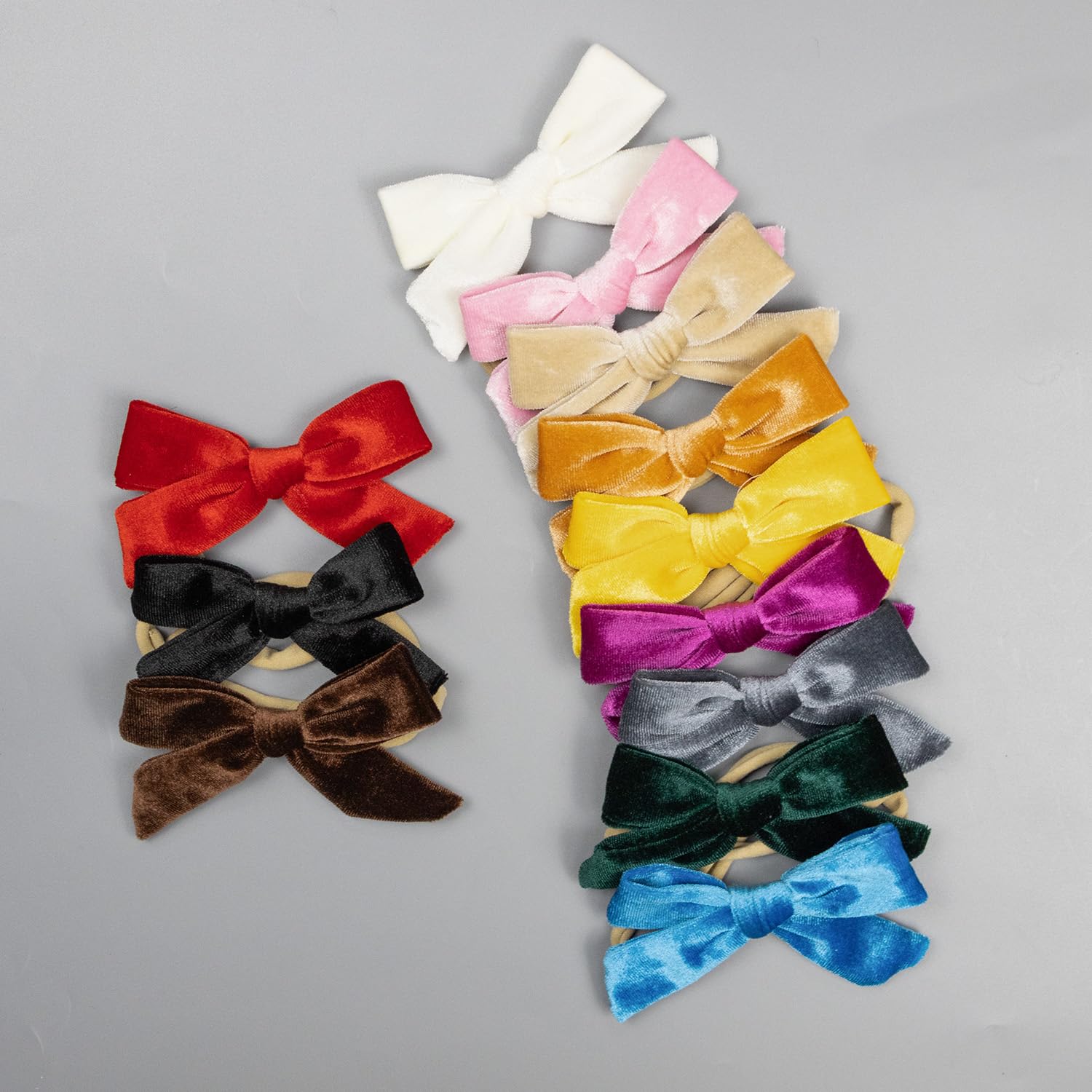 Baby Girls Christmas Velvet Hair Bow Headbands, Velour Bowknot Nylon Elastic Headband 12 Pcs for Newborn Infant Toddler Girls (25velvet NB 12pcs)