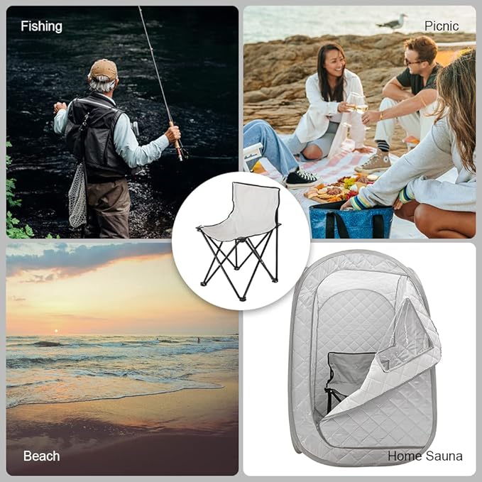 Silla plegable reforzada para sauna, playa y picnic - Gris miniatura 5