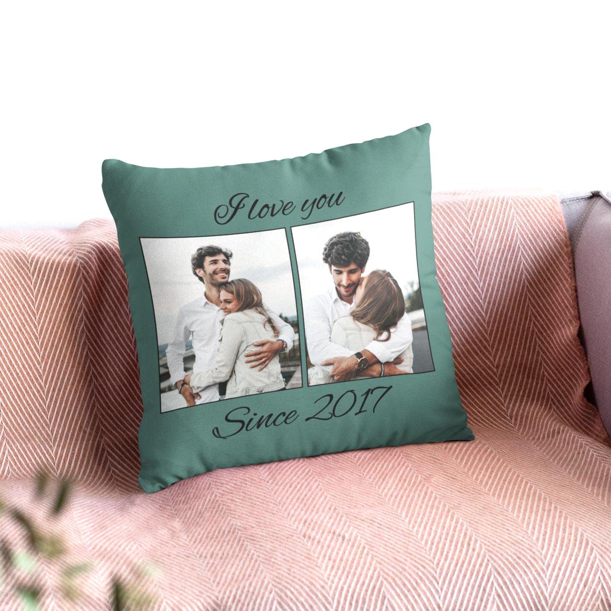 Personalized Pillow w Photos Collage - Customized Pillowcase with 2 Pictures and Text - Custom Birthday Wedding Gift for Couple Family Friend - 20x20