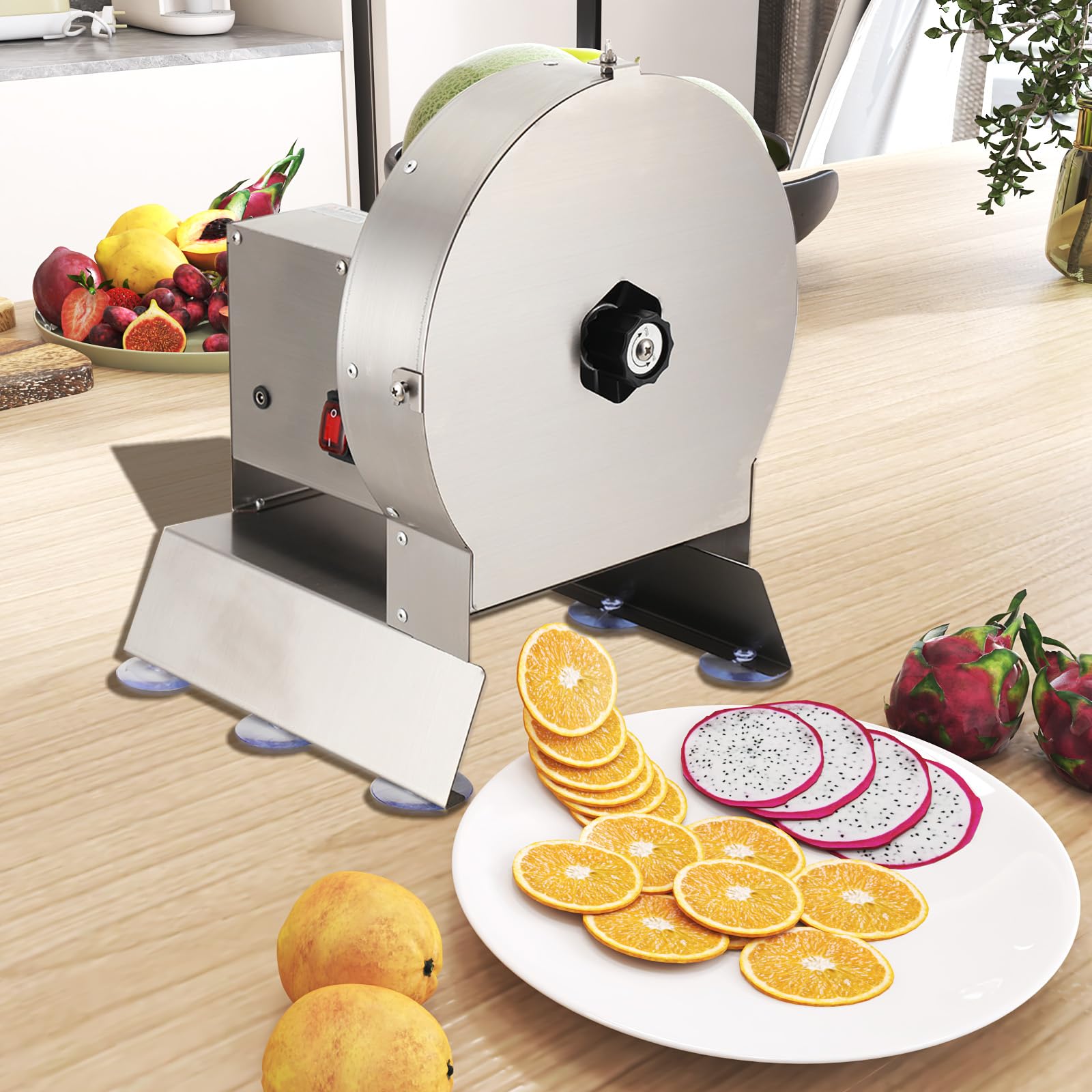 HOTSTORE Commercial Vegetable Fruit Slicer Electric Manual Onion Cabbage Slicing Machine 1-10mm Thickness Adjustable Stainless Steel Food Shredder Cutter Multifunctional for Potatoes Lemons Tomatoes