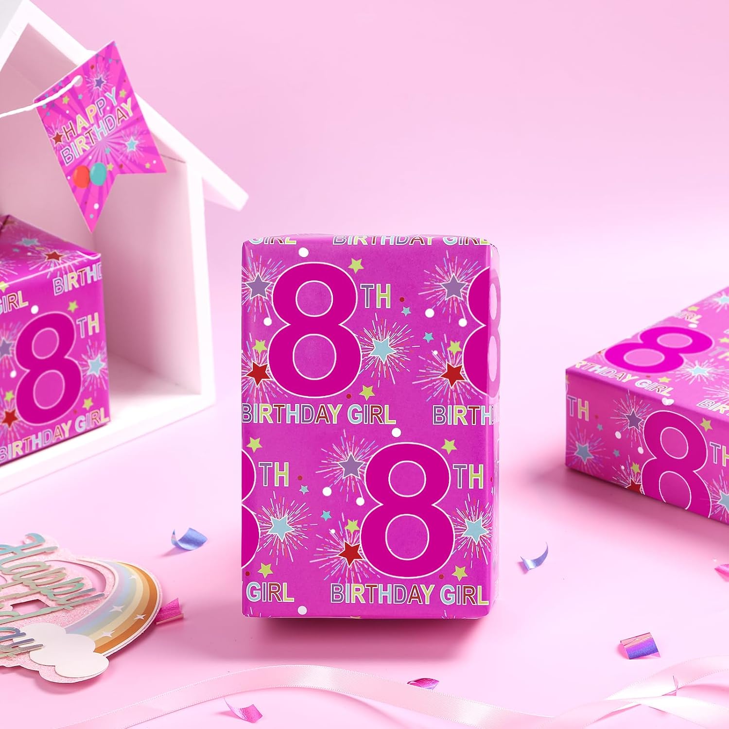RUSPEPA Wrapping Paper with Star & Number 8 Pattern - Great for 8th Birthday Gift Wrap, 6 Sheets Each Set, 27 x 19 inches - Image 6