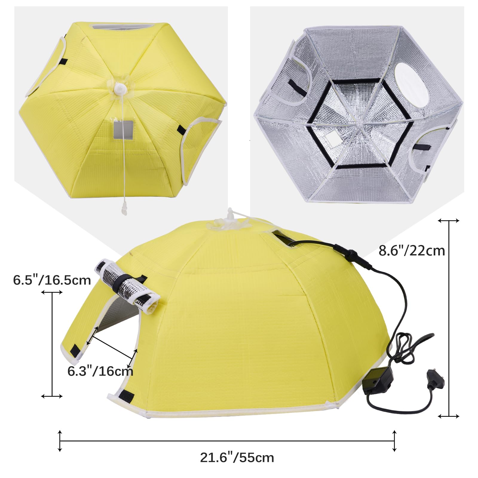 Poulailler Chauffage 80W Chaleur Poulets 80℃ Éleveur de Poussins Tente de Chauffage Pliable pour Poulailler Incubateur Automatique pour Poulets Volailles Tente de Chauffage Pliable pour