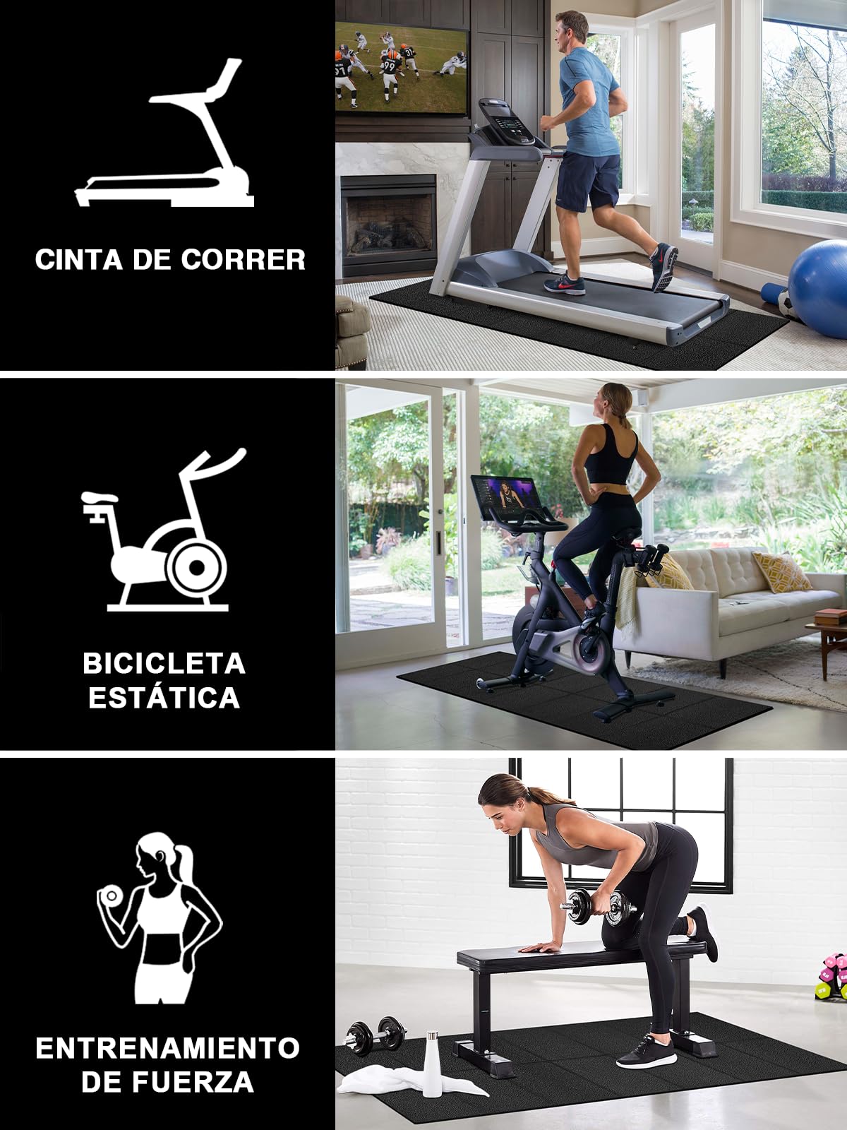 Estera de fitness 160x75 cm, 6 mm, plegable, PVC, antideslizante, impermeable, para alfombras y suelos de madera, compatible con cinta de correr