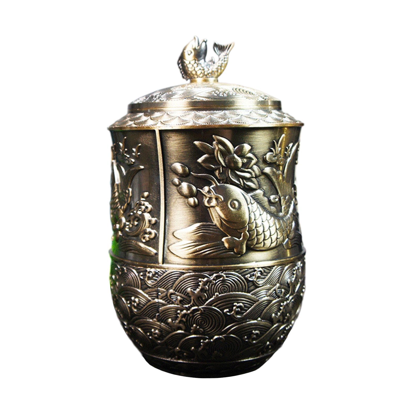 carotoe Antique Teas Canister with Lid Chinese Teas Organizers Tin for Kitchen Countertops Embossed Fish Pattern Container Antique Canister