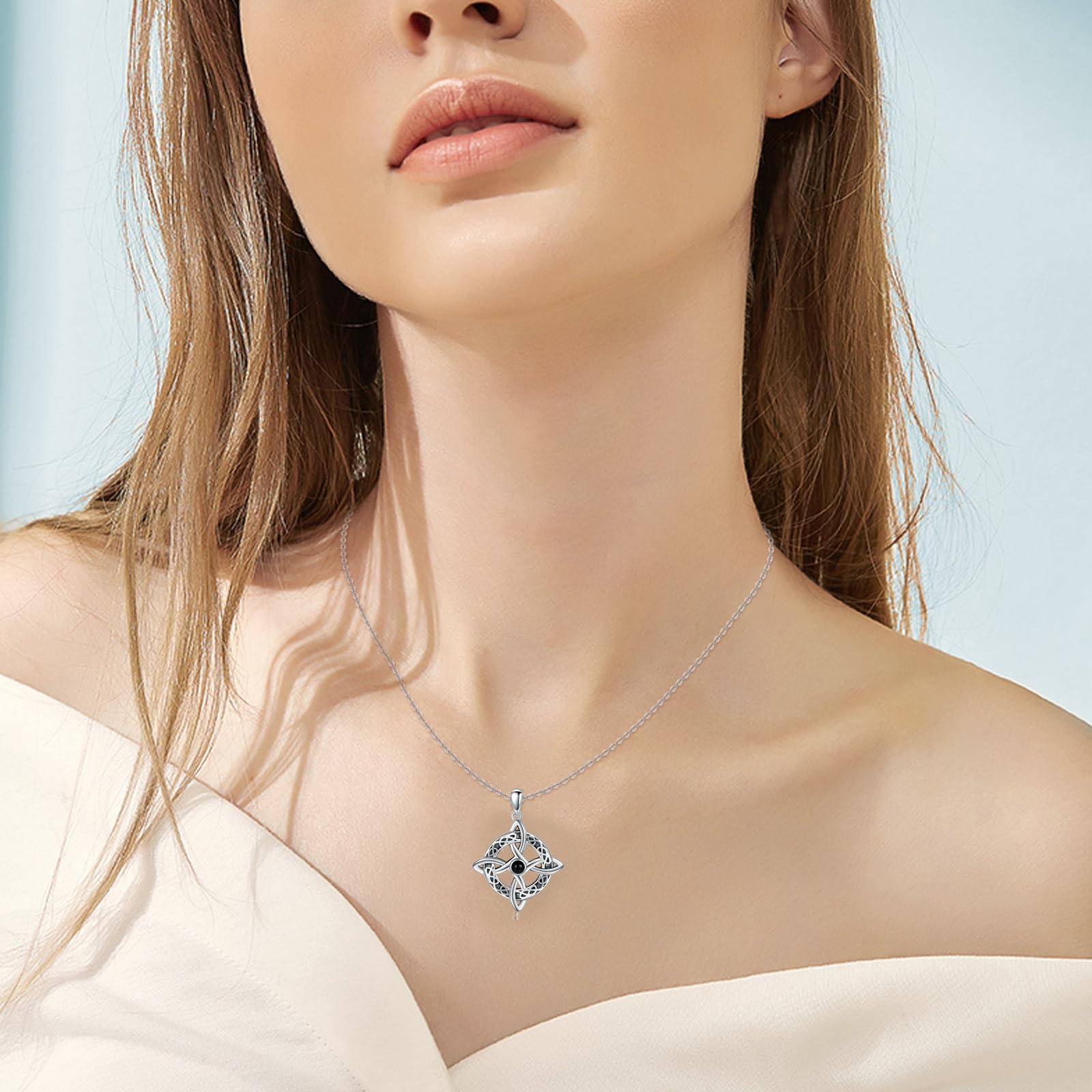 JERWLI Halskette mit Hexenknoten, Sterlingsilber, Glücksbringer, irischer Knoten, keltischer Hexenanhänger, Halskette, Schmuck, Geschenk für Frauen