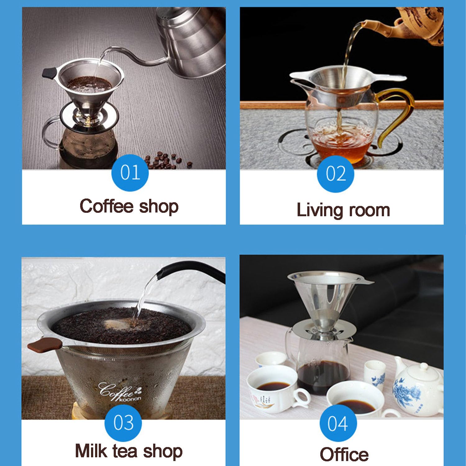 Filtro per Caffè Riutilizzabile, Filtro Permanente per Caffè, Filtro per Caffè Senza Carta, Filtro Da Caffè Permanente in Acciaio Inox, Tazza Filtro Caffè Supporto Senza Carta per 1 a 4 Tazze