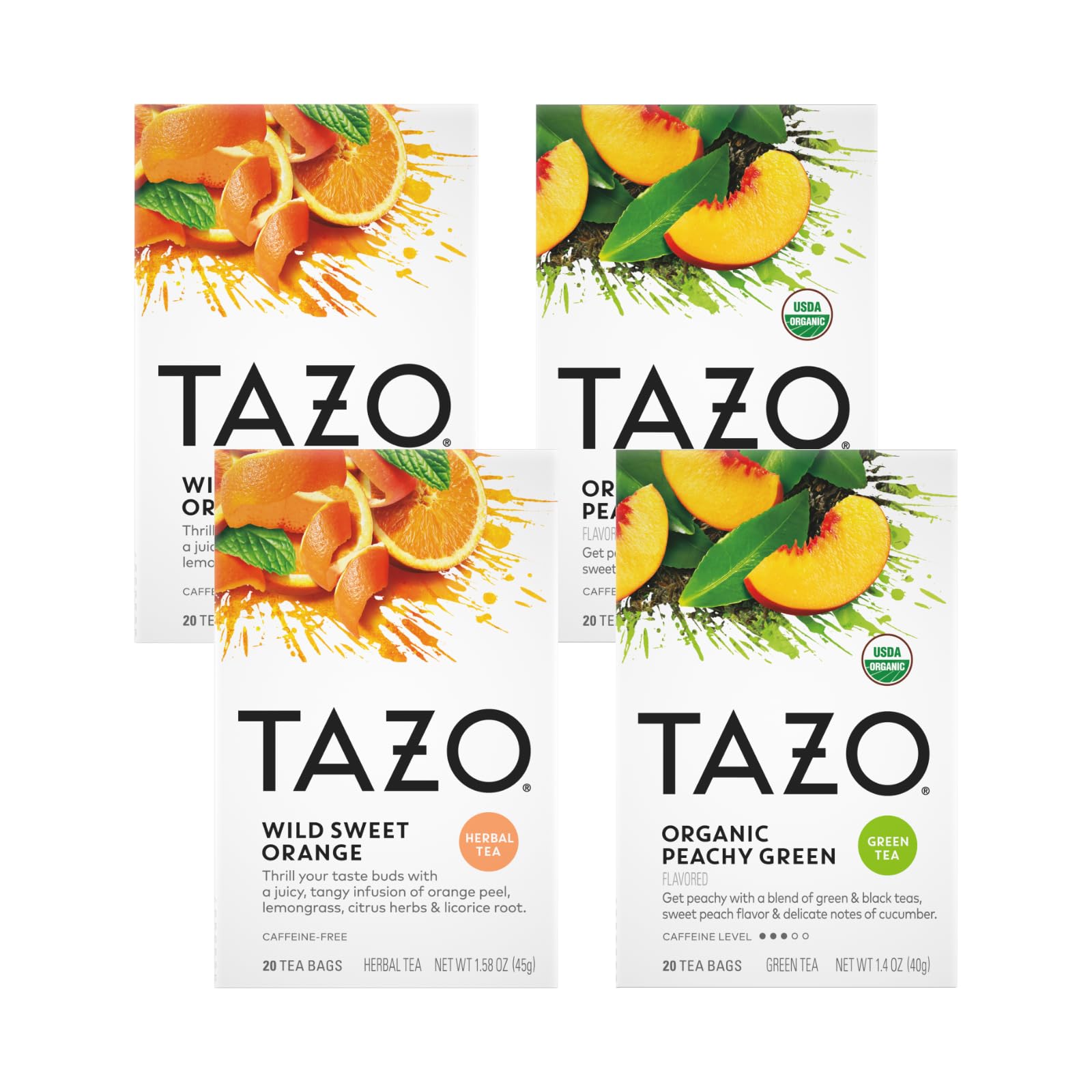 TAZO Wild Sweet Orange & Peachy Green / 20 Count (Pack of 4) / 4 Fruit & Herbal Tea