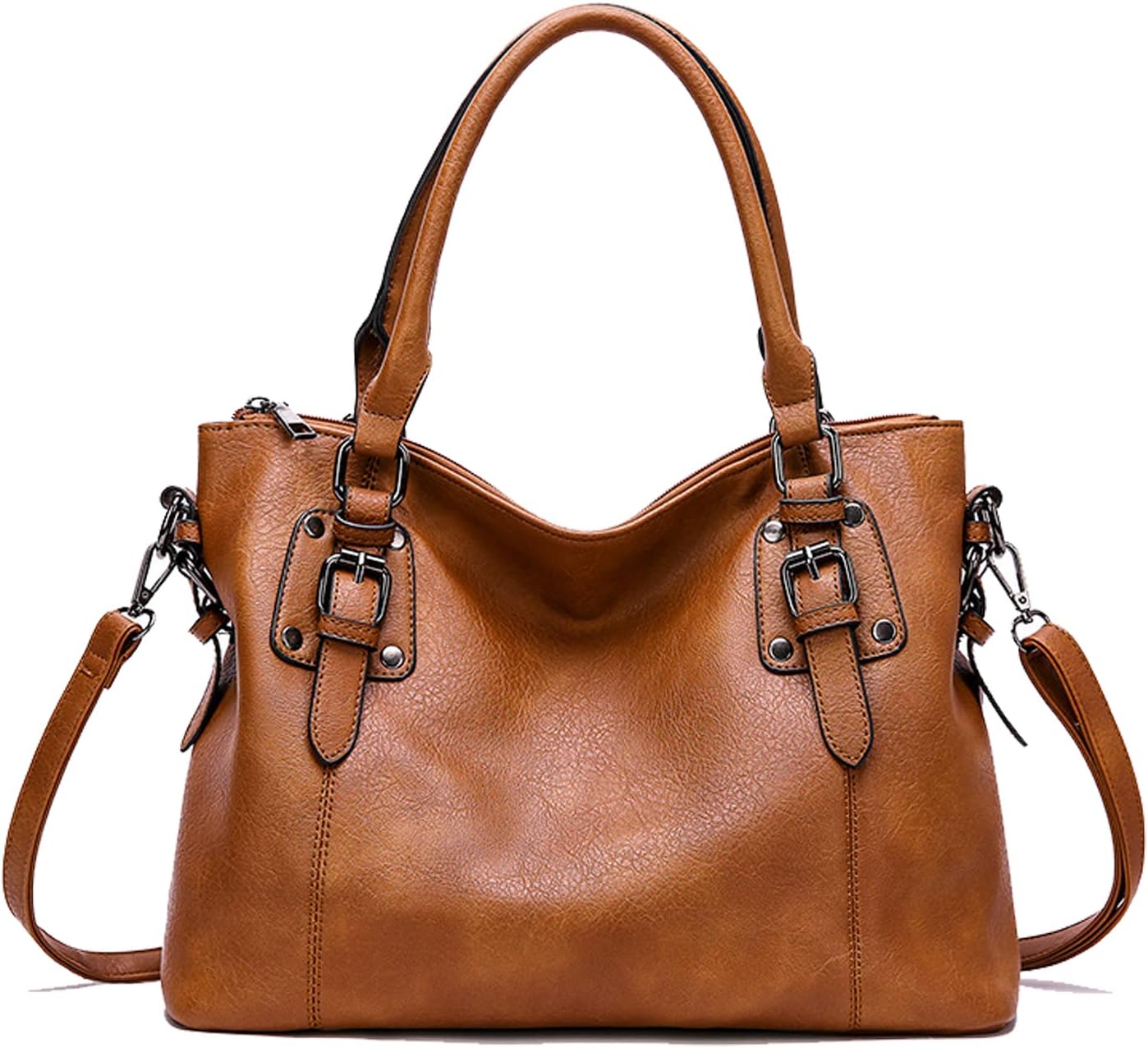 Womens Handbags Soft Leather Retro Vintage Designer Top-Handle Casual Pocket Ladies Tote Shoulder Bags Brown
