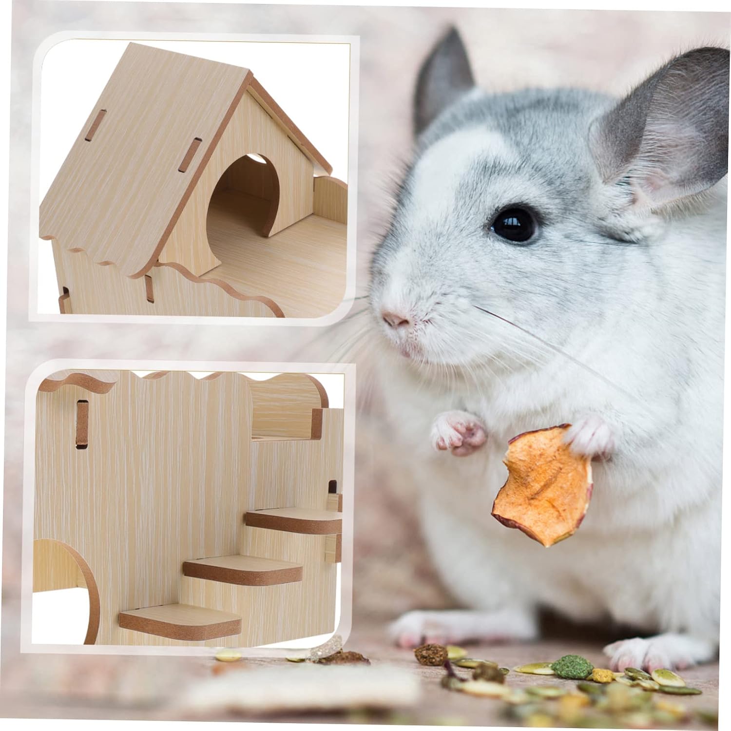 NOLITOY Guinea Pig House Multi-Functional Wooden Hideout for Animals Safe and Habitat Climbing Ladder for Hamsters and Guinea Pigs and Play
