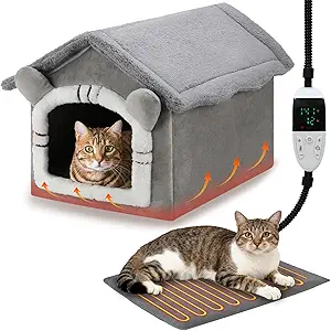 FHTONGE Heated Cat Bed House with Timer Temp Adjustment - product image