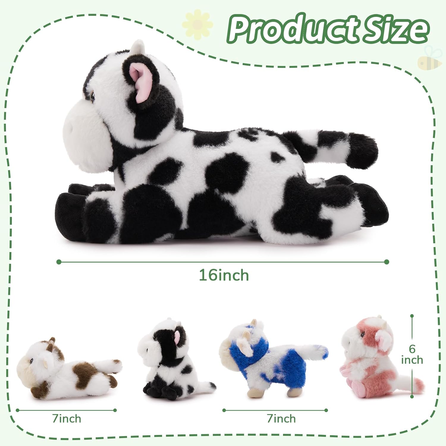 MorisMos 5Pcs Cow Stuffed Animals, 16inch Mommy Cow with 4 Babies, Soft Stuffed Cows Plush Gift Kids, Boys, Girls