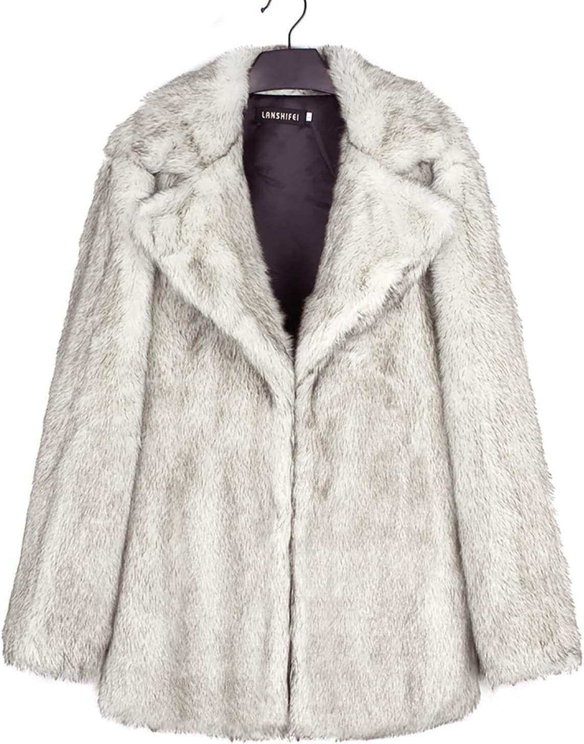 Winter Women Faux Fur Coat Warm Lapel Collar Shaggy Fuzzy Coats Casual Long Sleeve Fluffy Open Front Jacket Trendy