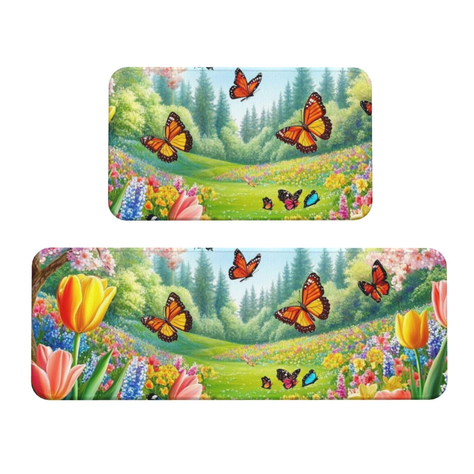 Tapetes de cocina alfombras cómodas de pie con diseño de mariposas y pájaros