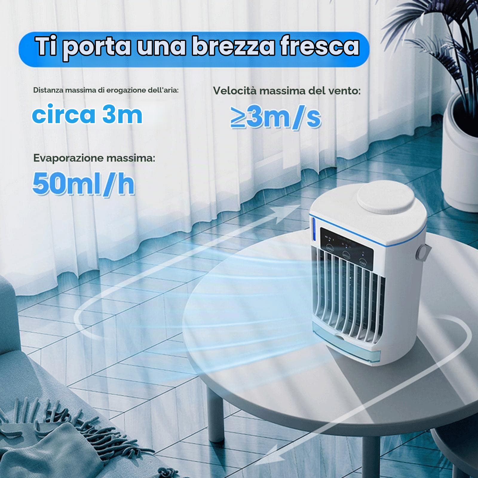 Clim Mobile senza tubo D evacuazione | 3 velocità di vento Clim senza evacuazione - Ricaricabile USB Aria Condizionata Mobile senza Vacuation per Camera da letto, Ufficio, Cucina, Auto, Casa