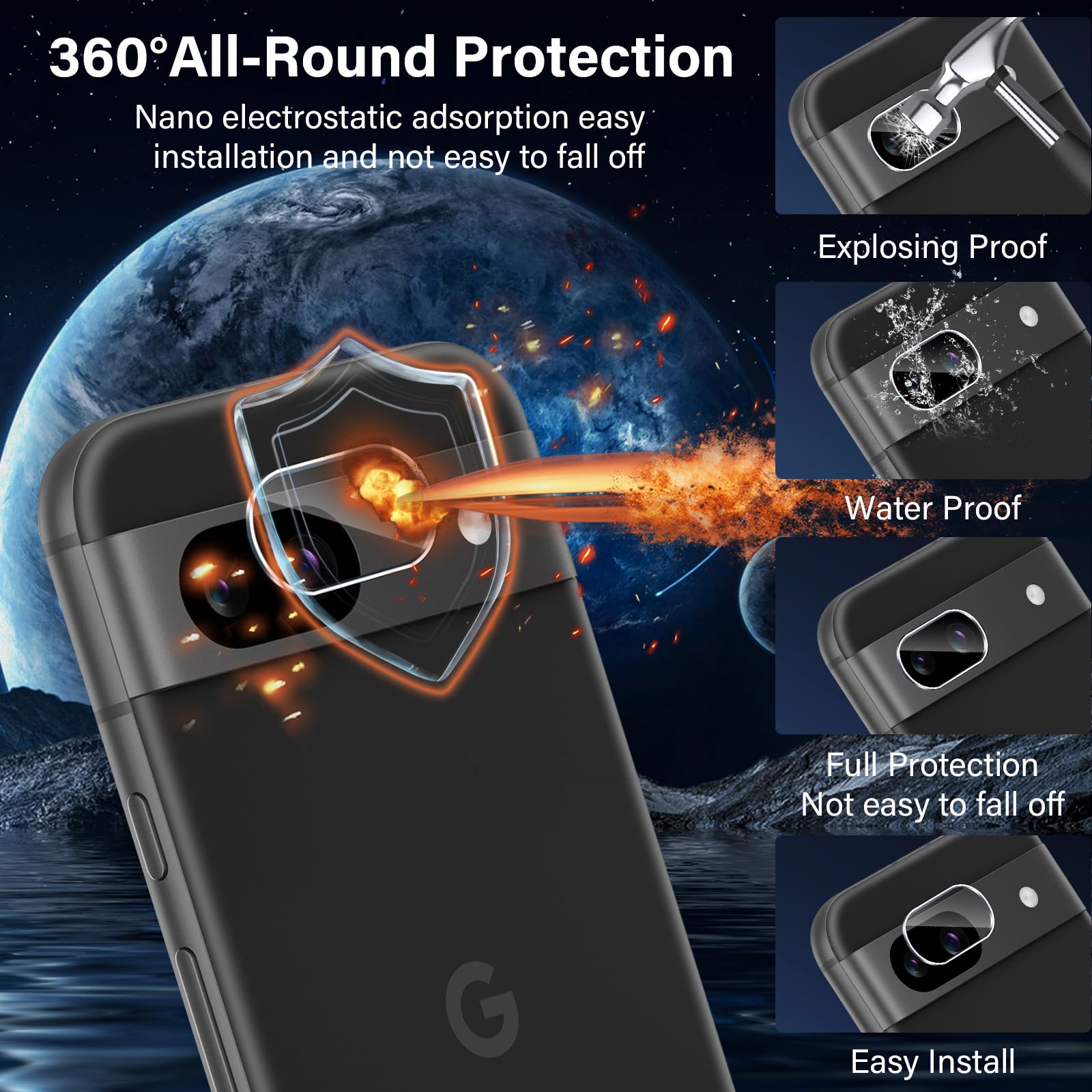 TAURI 4 Pezzi Vetro Temperato Per Google Pixel 8A – 2 Per Schermo + 2 Per Fotocamera, 9H
