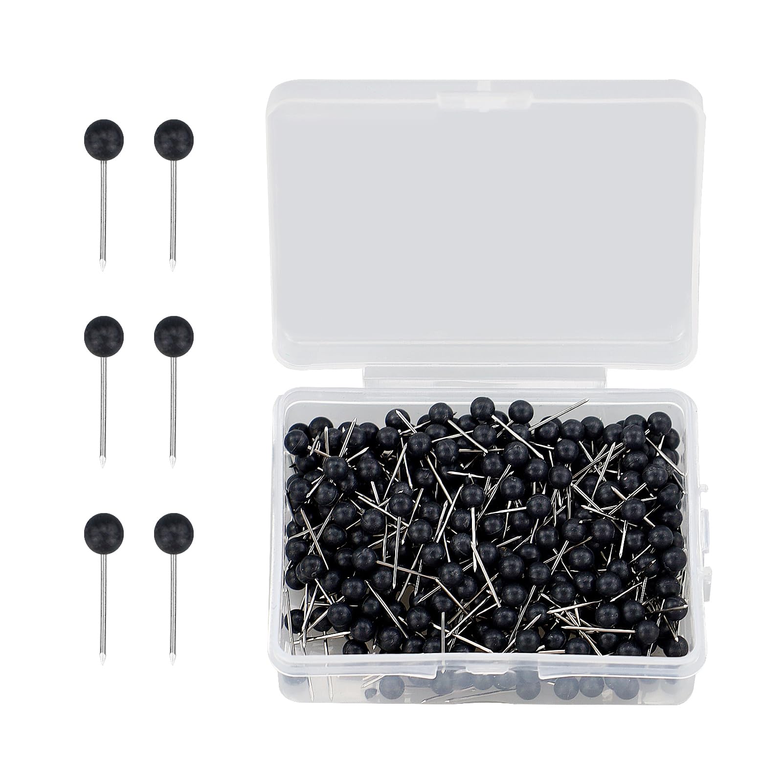 Rebecaskyens Black 400 Pcs Round Push Pins - Round Head Map Tacks, 0.63 Inches Head, For Wall & Bulletin Board
