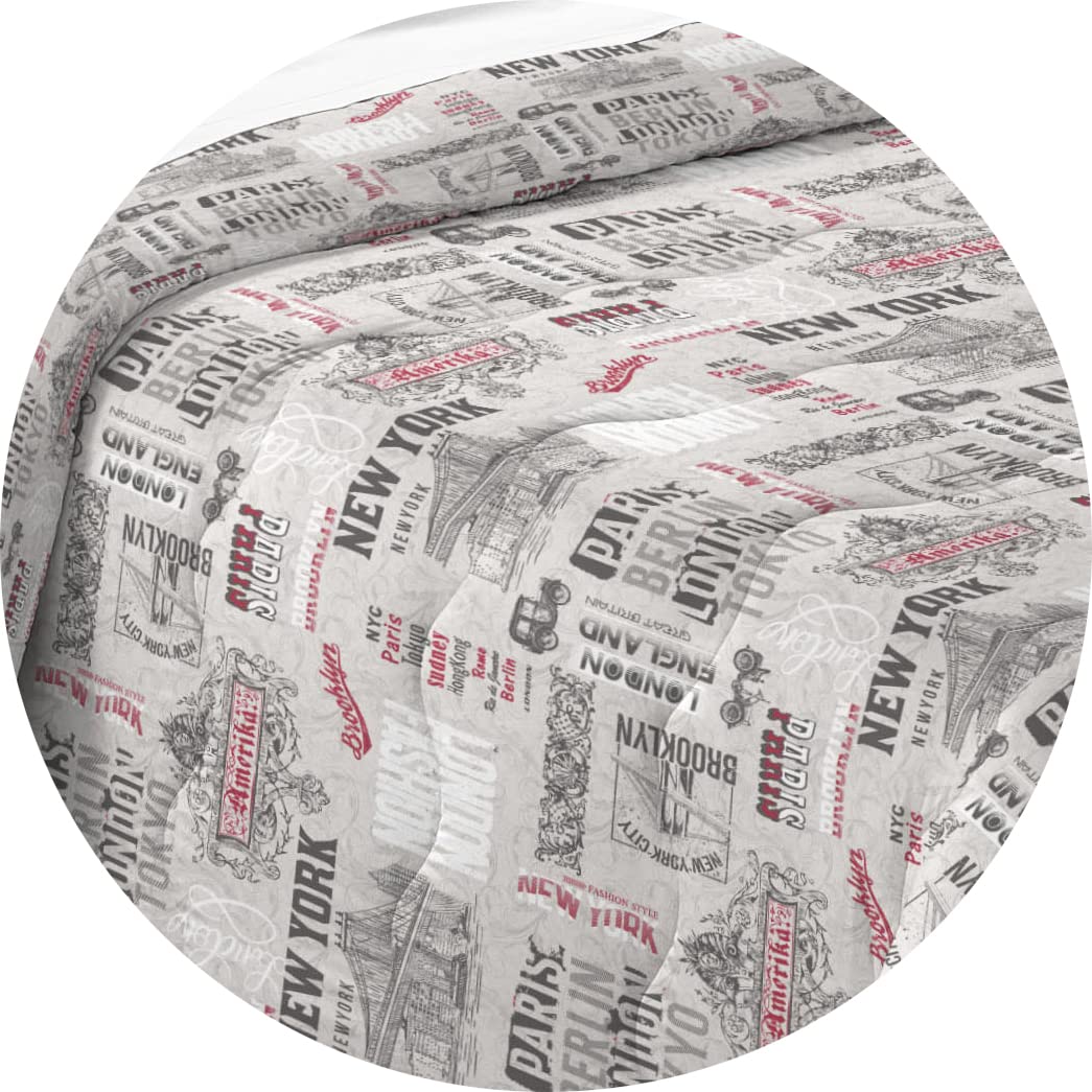 Tata Home Trapunta Invernale Matrimoniale Imbottita 300 gr/mq Caldo Piumone Misura 260x260 cm Fantasia New York City Made in Italy Colore Grigio Nero
