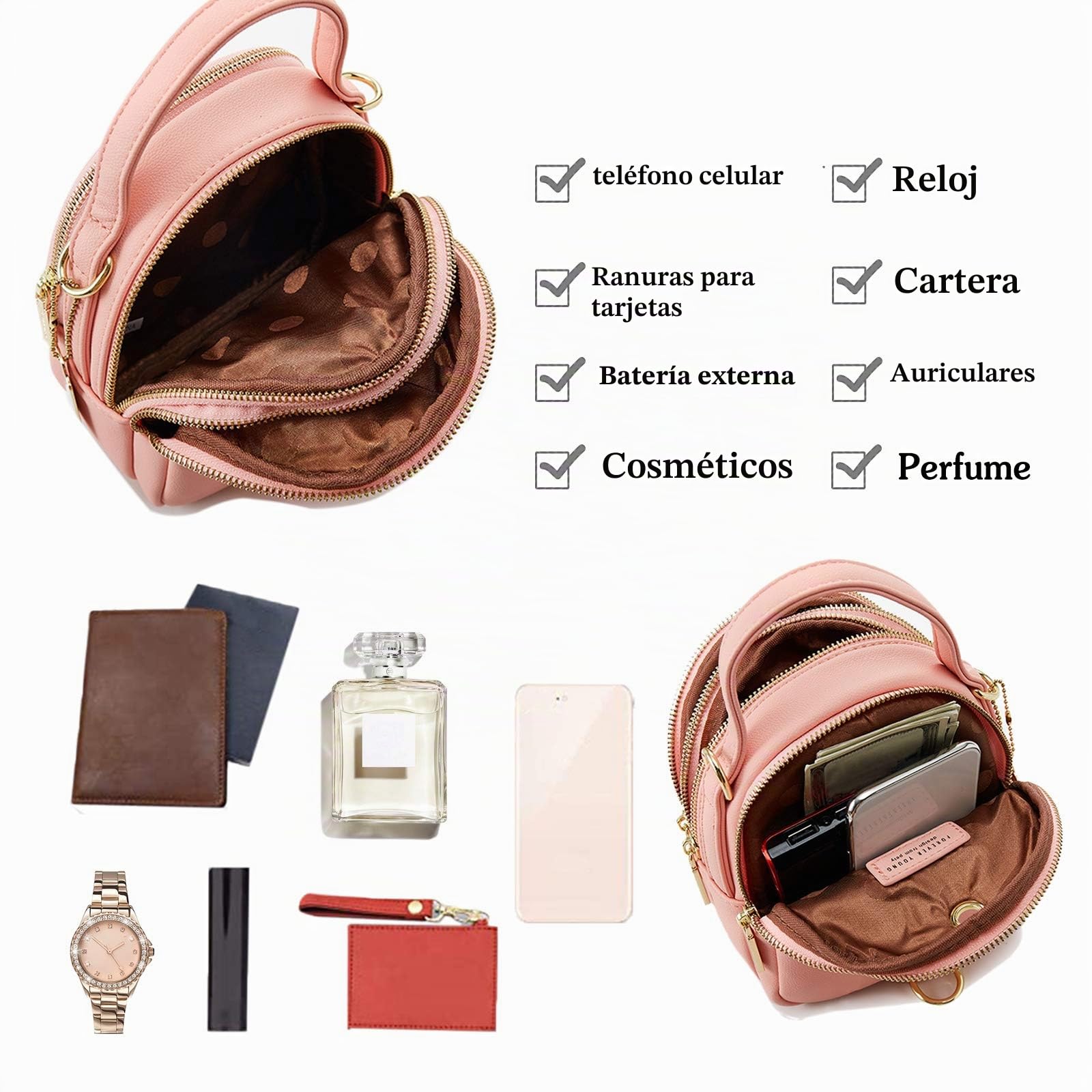 Mini Mochila Mujer Moda Bolso Muchacha Impermeable Bolsa de Hombro con Orificio para Auriculares Cuero Daypack Viaje Cita Mochila Pequeña
