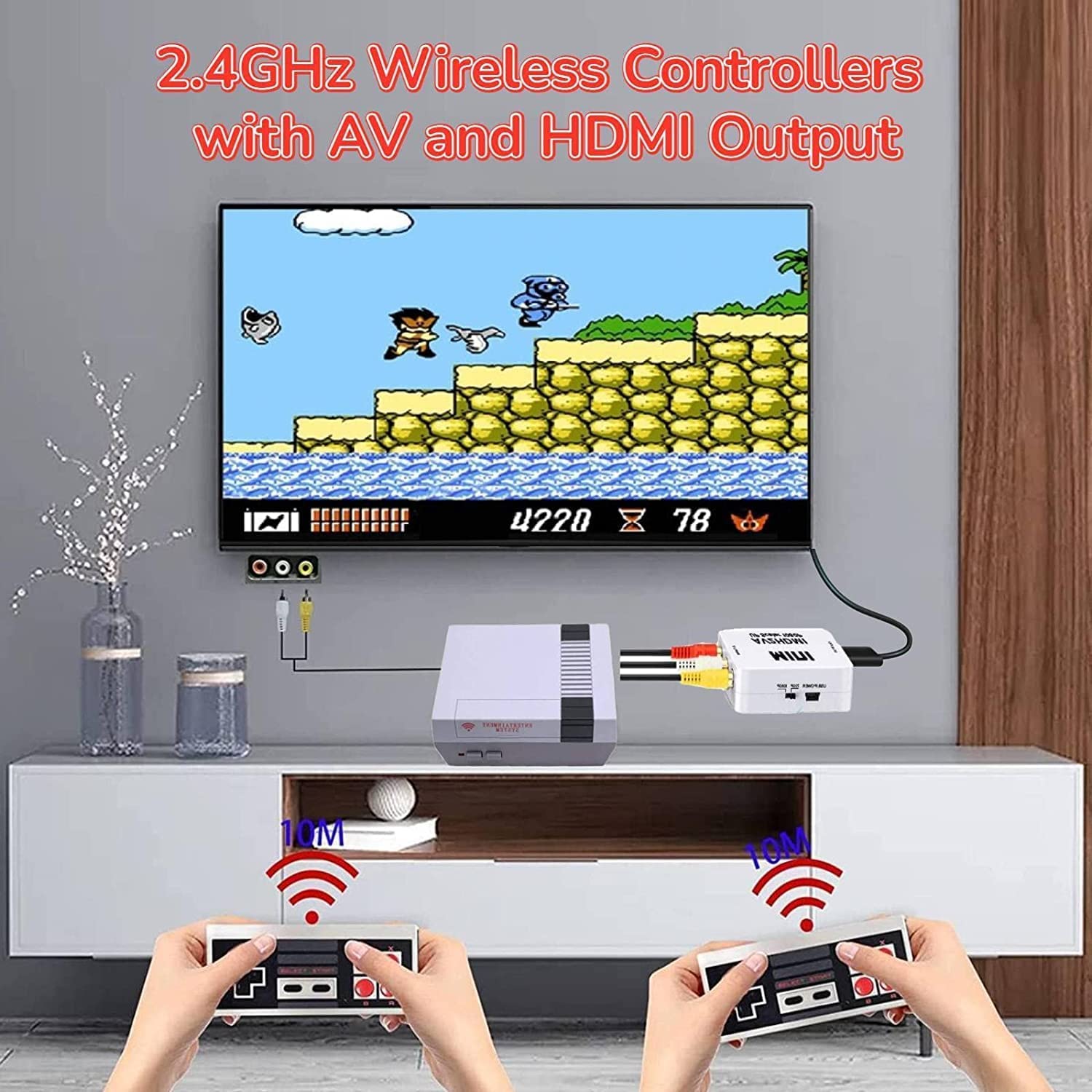Classic Mini Edition Retro Game Console, Plug and Play palmare sistema di gioco con doppio controller wireless, uscita AV e HDMI.