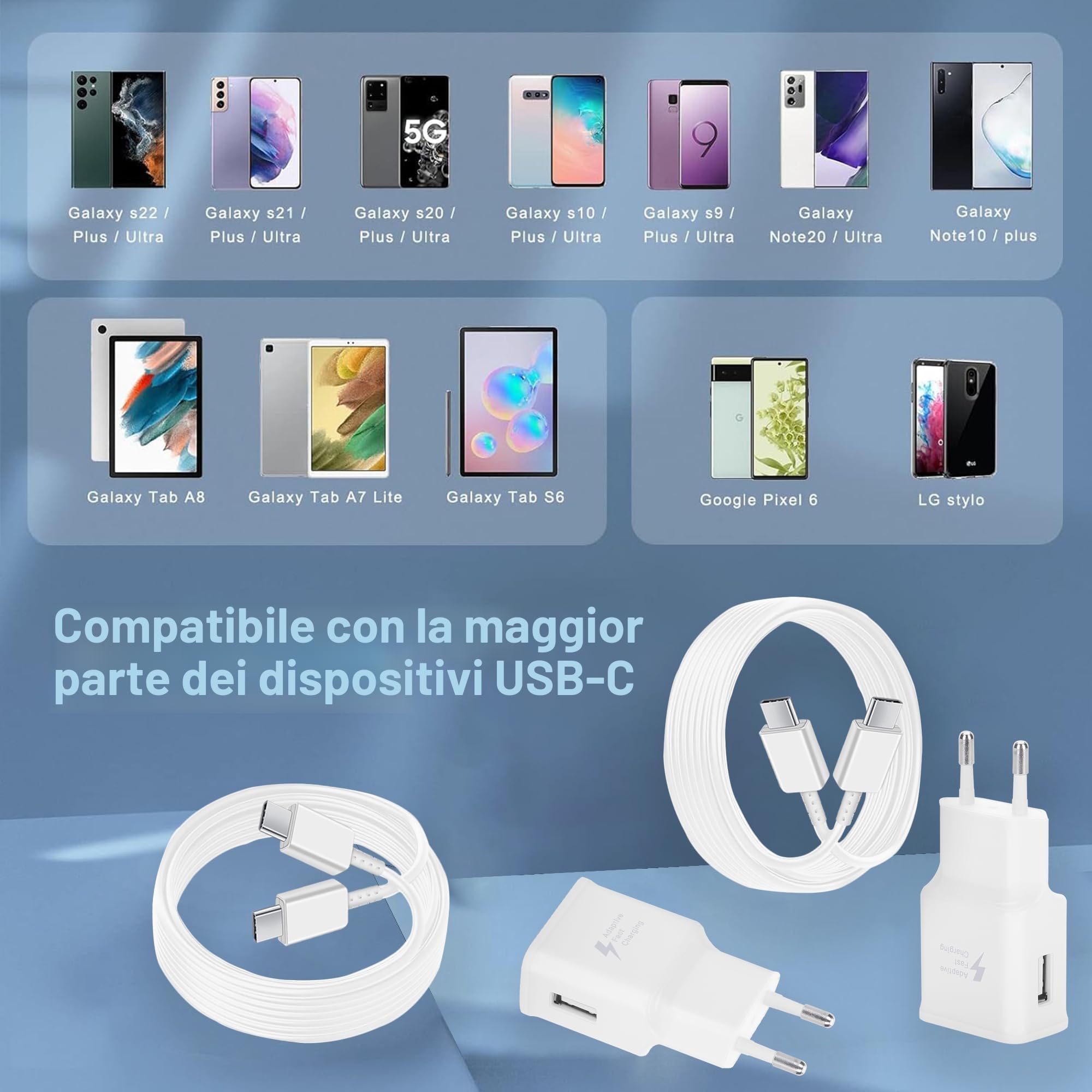 Caricabatterie Samsung USB C Originale Ricarica Rapida 1,5 M Compatibile Galaxy S23/S22/S21/S20 FE/Note9/S10/S10e/S9/S8/A56/A55/A54/A53/A25/A16/A15/A14/A05s