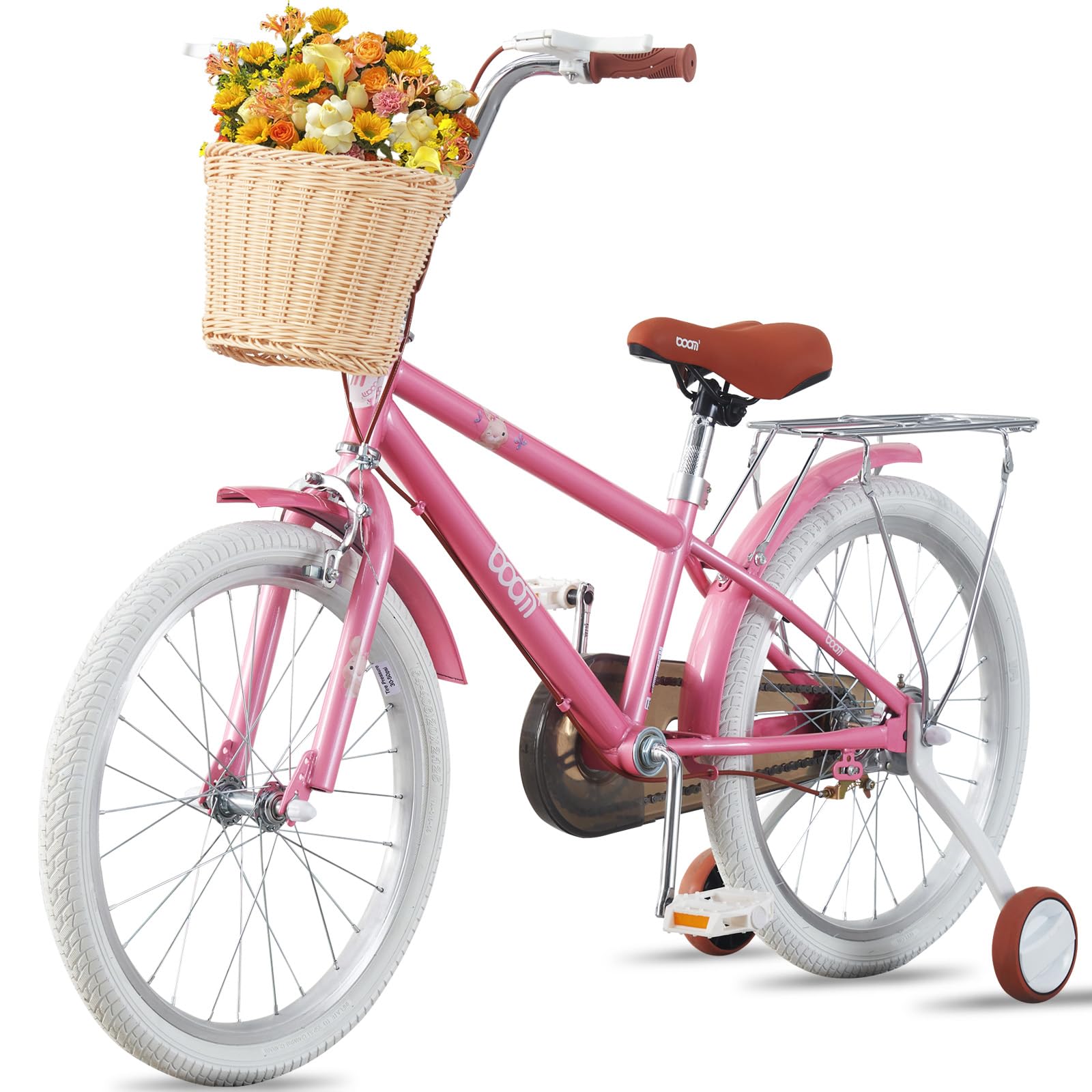 Girls Bike with Stabilisers/Kickstand Pink Kids Road Bike with Basket and Rear Rack 12 14 16 18 20 22Inch Wheels Girls Bicycle Children Bicycle Bike for 5-13 Years Old Kids (16Inch)