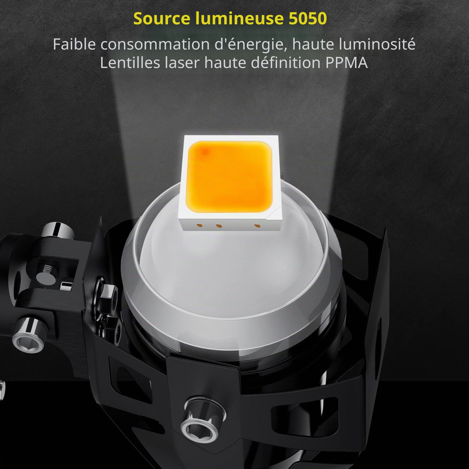 PROZOR 2PCS U5 Phares avant pour moto - 15W 3000LM Phare LED pour moto avec commutateur à 3 modes Phare supplémentaire IP65 Étanche Projecteur Moto Portée 200m