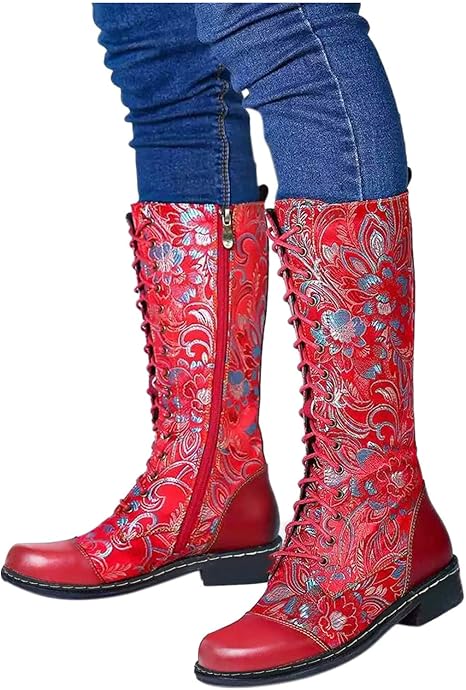 Bottes D'équitation En Cuir Pour Femme - Bottes Western Vintage - Bottes De Cowboy à Enfiler - Fermeture éclair - Bottes Hautes - Bottes Longues