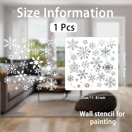 Miniatura 2 de Plantilla de copo de nieve de Navidad para pintar, plantilla reutilizable de invierno de 11.8 x 11.8 pulgadas para manualidades, dibujo de pared,