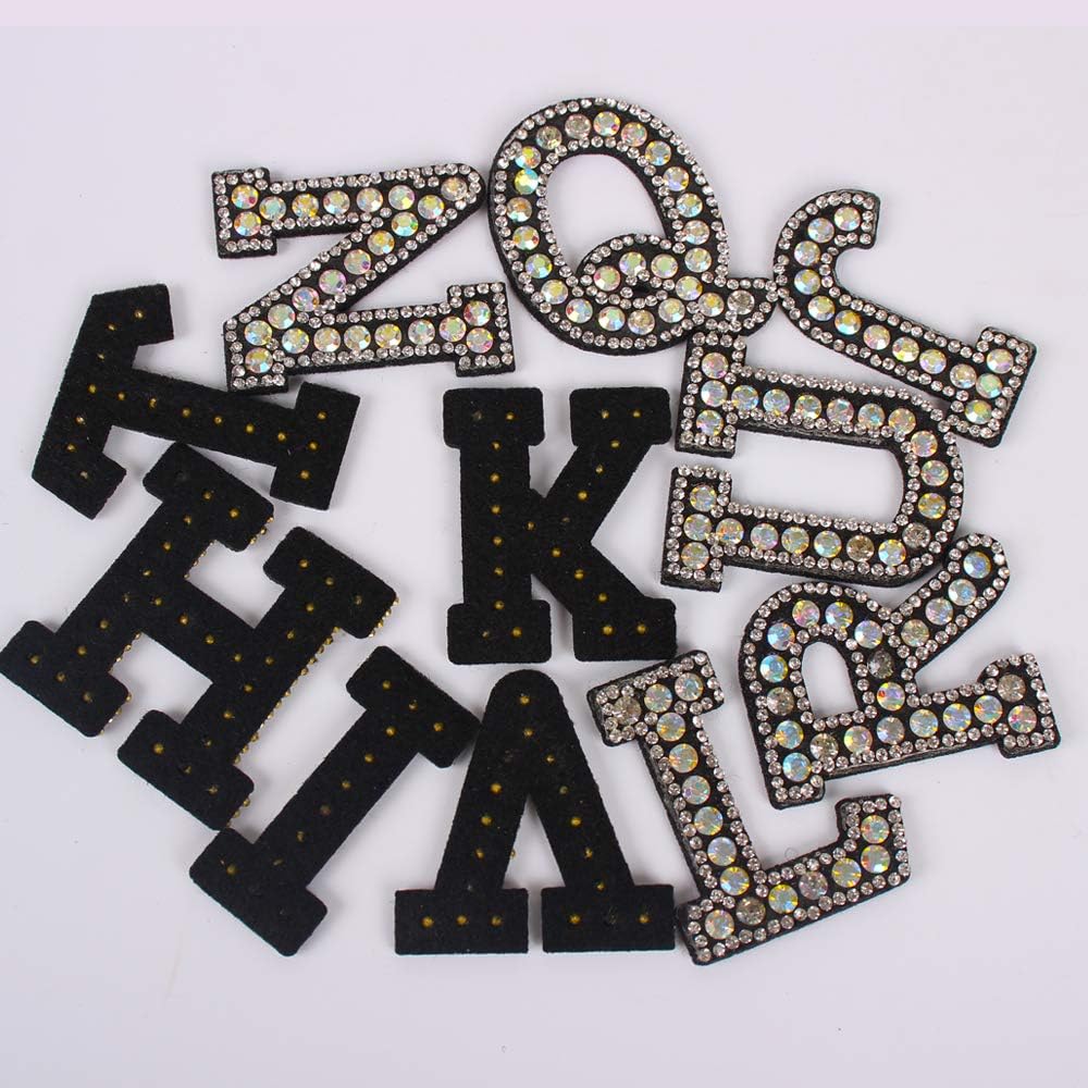 26 Pcs A-Z Rhinestone Letter Patch Alphabet Applique 3D Sew On Letters Patch for Clothing Badge (Style 13 2-5.2cm)