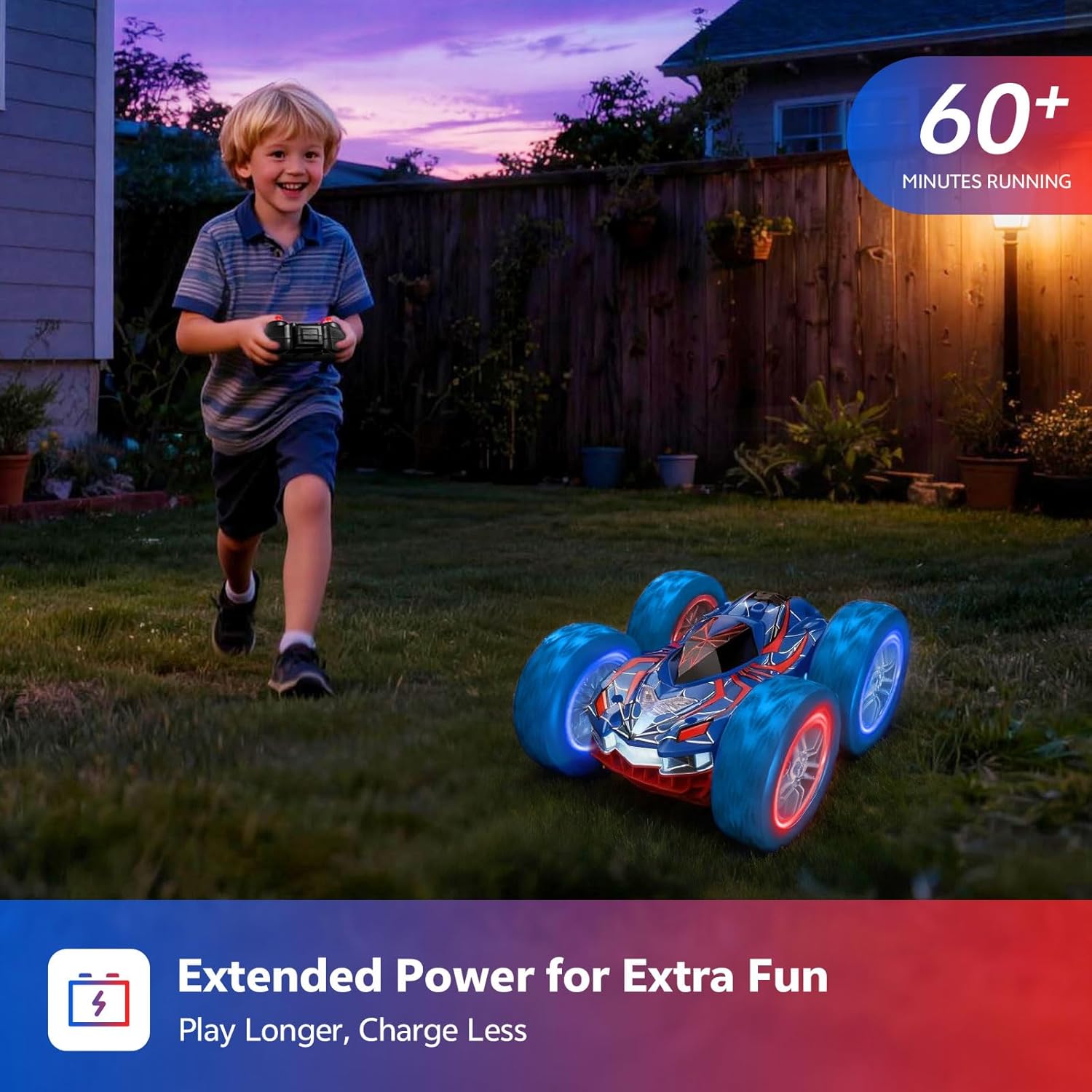RC Cars Spider Toys for Kids 4-12, 4WD Remote Control Car Spider Toy Gift, Double Sided Stunt Car With LED Lights 2.4GHz 360° Flip & Spin/Rotation, 60 Mins Playtime, Gift for Kids, Boys, Beginners​
