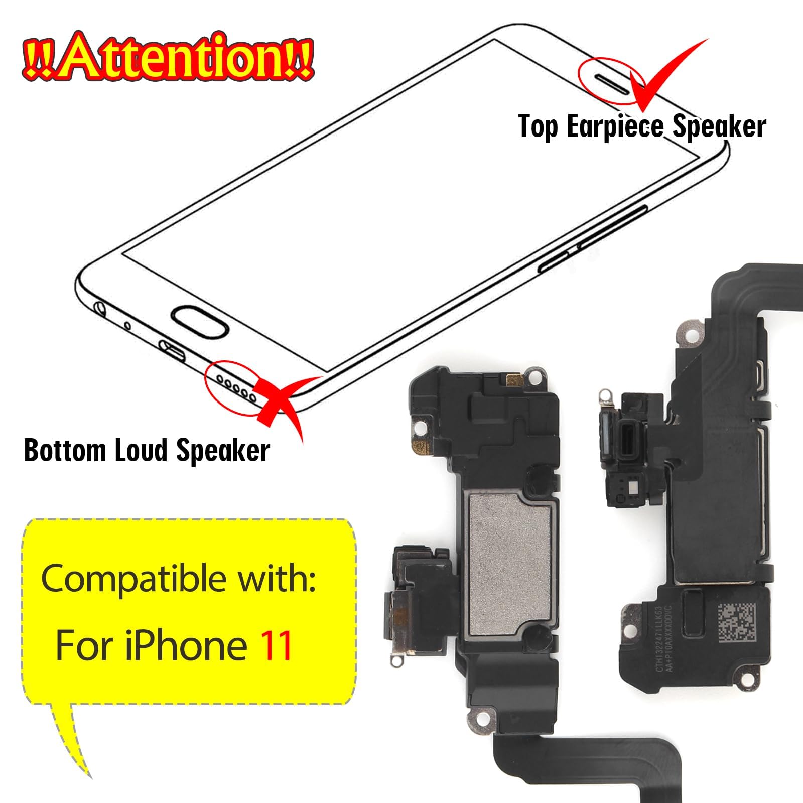 RongZy Haut-Parleur Remplacement pour Apple iPhone 11 Speaker Sonnerie De Réparation,avec Outils