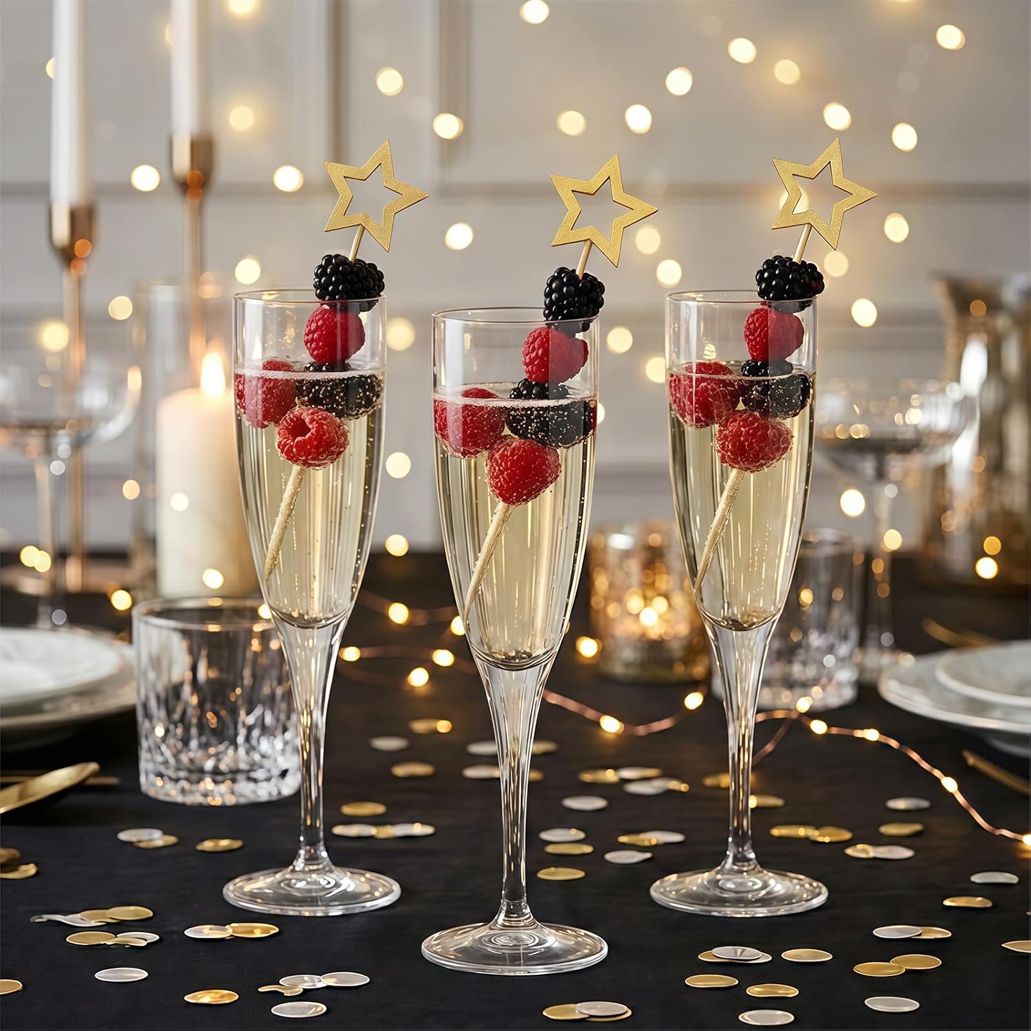 5.5" Gold Star Cocktail Picks for Christmas, New Year & Charcuterie Board