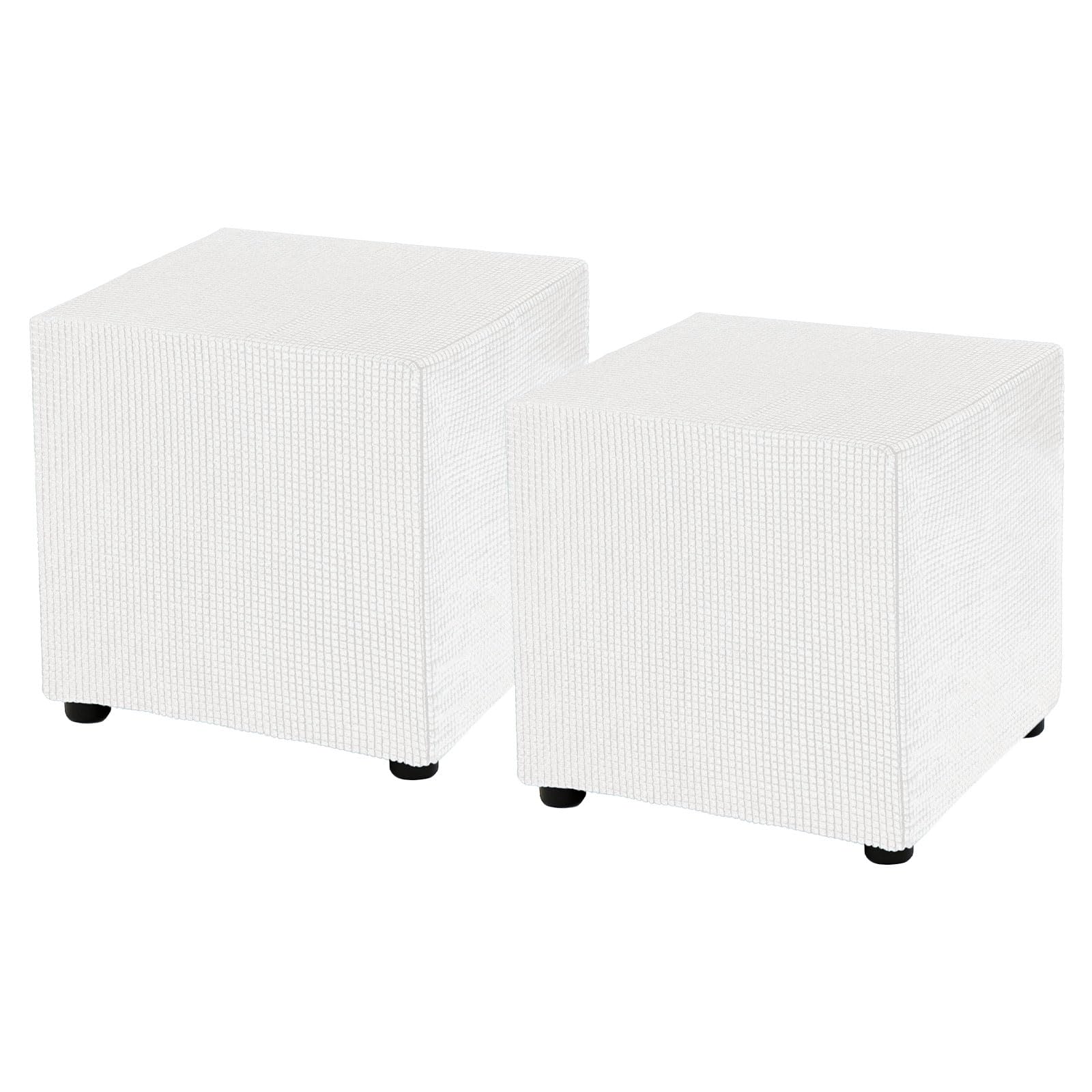sourcing map 2Pcs Square Foot Stool Cover 18x18x18inch Stretch Polyester Foot Rest Slipcovers Footstool Protector for Living Room Bedroom, Beige
