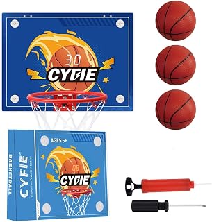 Cyfie Suction Cup Basketball Hoop, Indoor Mini Basketball Hoop with Blue Sturdy Backboard/Electronic Scoreboard, Sound, 3 Balls, Basketball Toys Gifts Ideas for Kids Teens Girls Boys Gifts