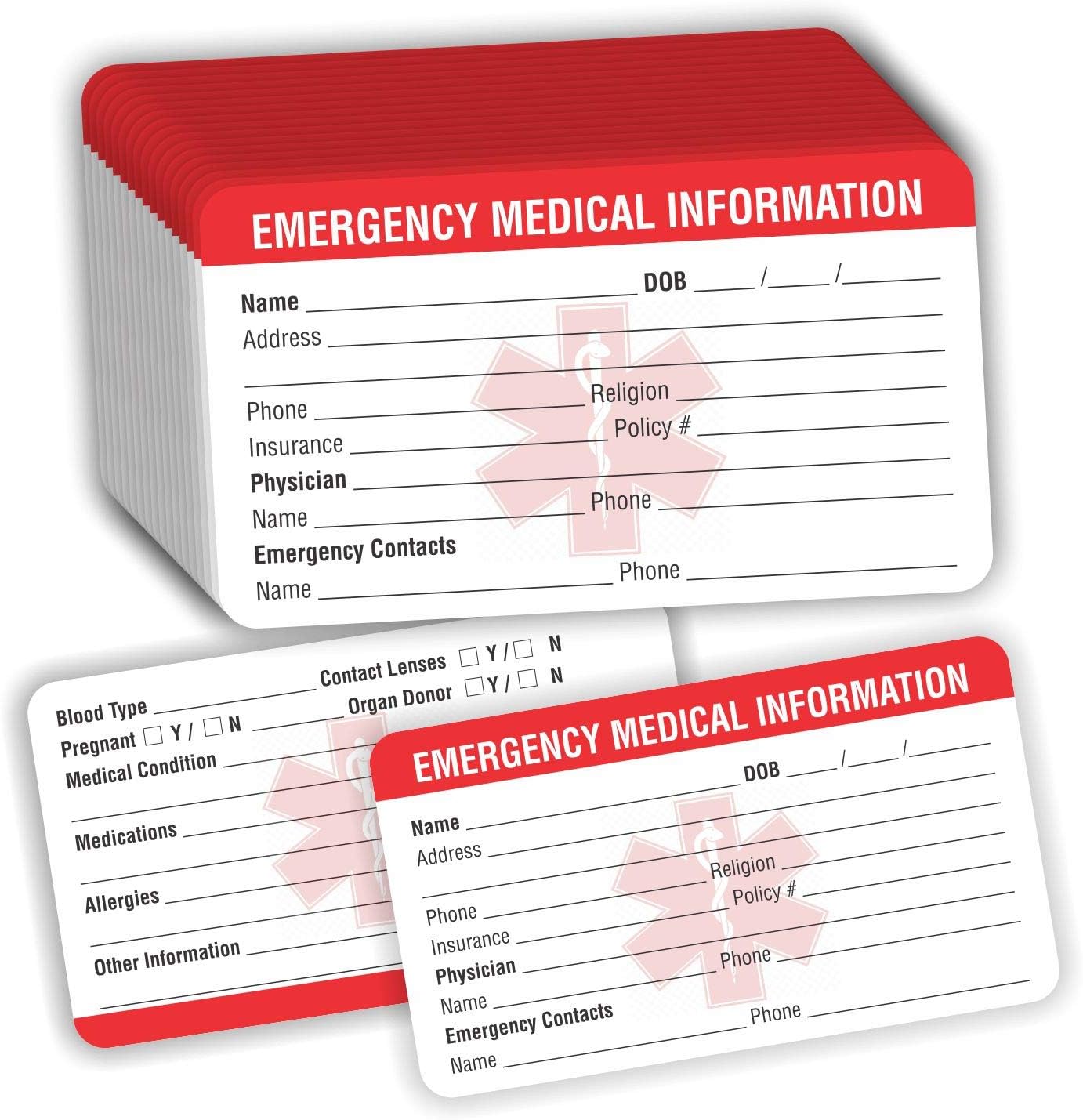 PARTH IMPEX Emergency Medical Information ID Card (Pack of 25) 3.5" x 2" Round Corner 700 GSM Thick Card Stock