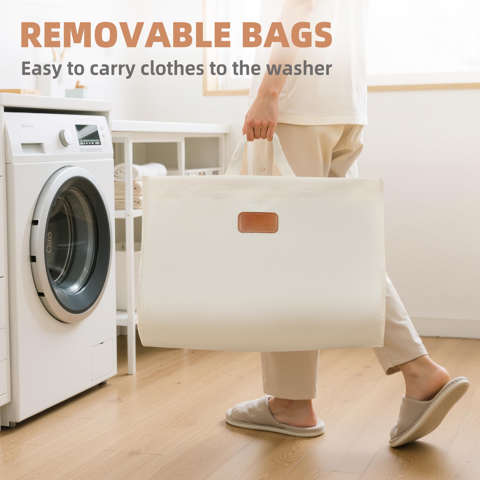 STORAGE MANIAC Cesta de lavandería vertical con ruedas de 120 litros, clasificador de ropa sucia de 3 secciones con ruedas y 2 roturas, cestas de lavandería de 3 niveles para espacios pequeños