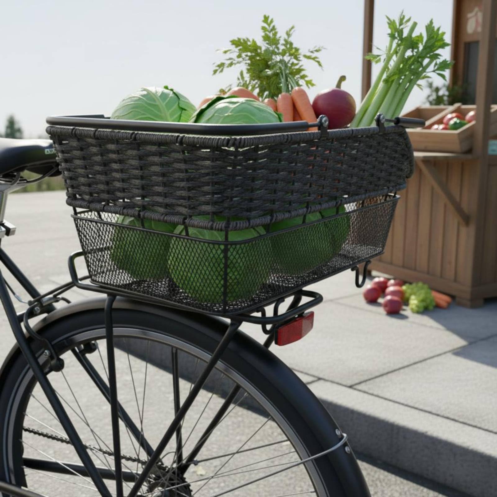 perfk Cestino Posteriore Bicicletta Struttura Ferrosa Fondo Reticolato Rattan Plastico d'Imitazione Liner Impermeabile Protettivo Rilascio Rapido per Professionisti Trasporto Oggetti
