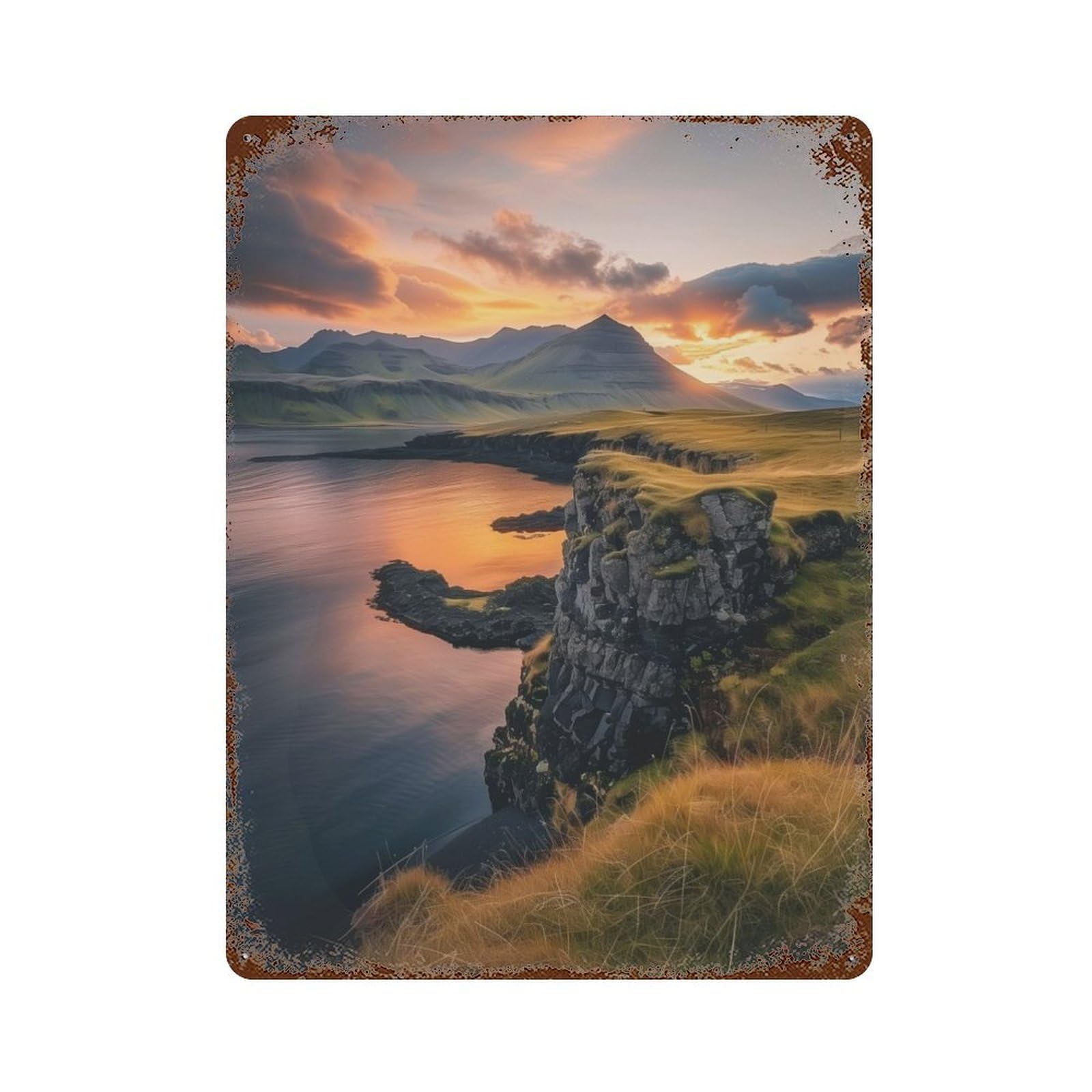 Sunset Glow at Snfellsnes 15.7"x11.8" Vintage Rust Metal Sign, Shabby Chic Decor for Garage, Bar And Workshop Decor