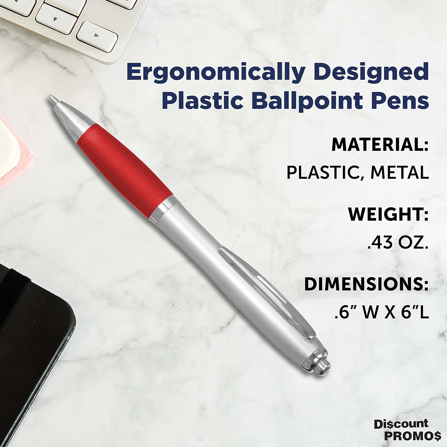 Personalized Ballpoint Pens with Rubber Grip and Black Ink, Pack of 10 by DISCOUNT PROMOS - Ergonomic Design, Ideal for Office & Bulk Writing– Red