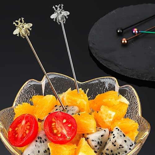 Miniatura 6 de LD-YUNJIA 6 palillos de cóctel de abejas para bebidas, palillos de frutas de acero inoxidable, palillos de dientes reutilizables para bar, barbacoa,