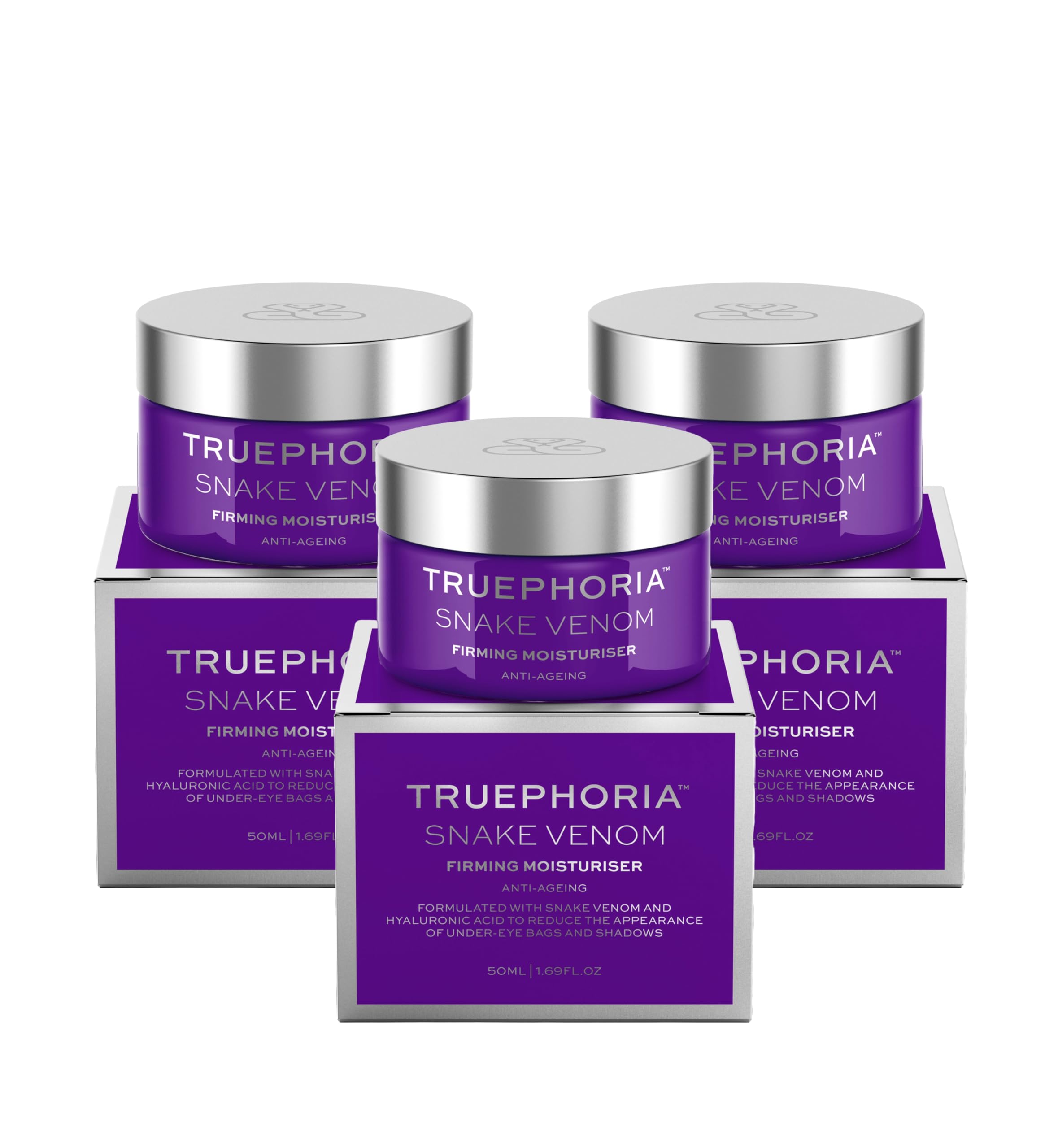 Truephoria Snake Venom Moisturiser Formulated With Snake Venom And Hyaluronic Acid To Reduce The Apperance Of Under-eye Bags And Shadows 3-Pack 50ml