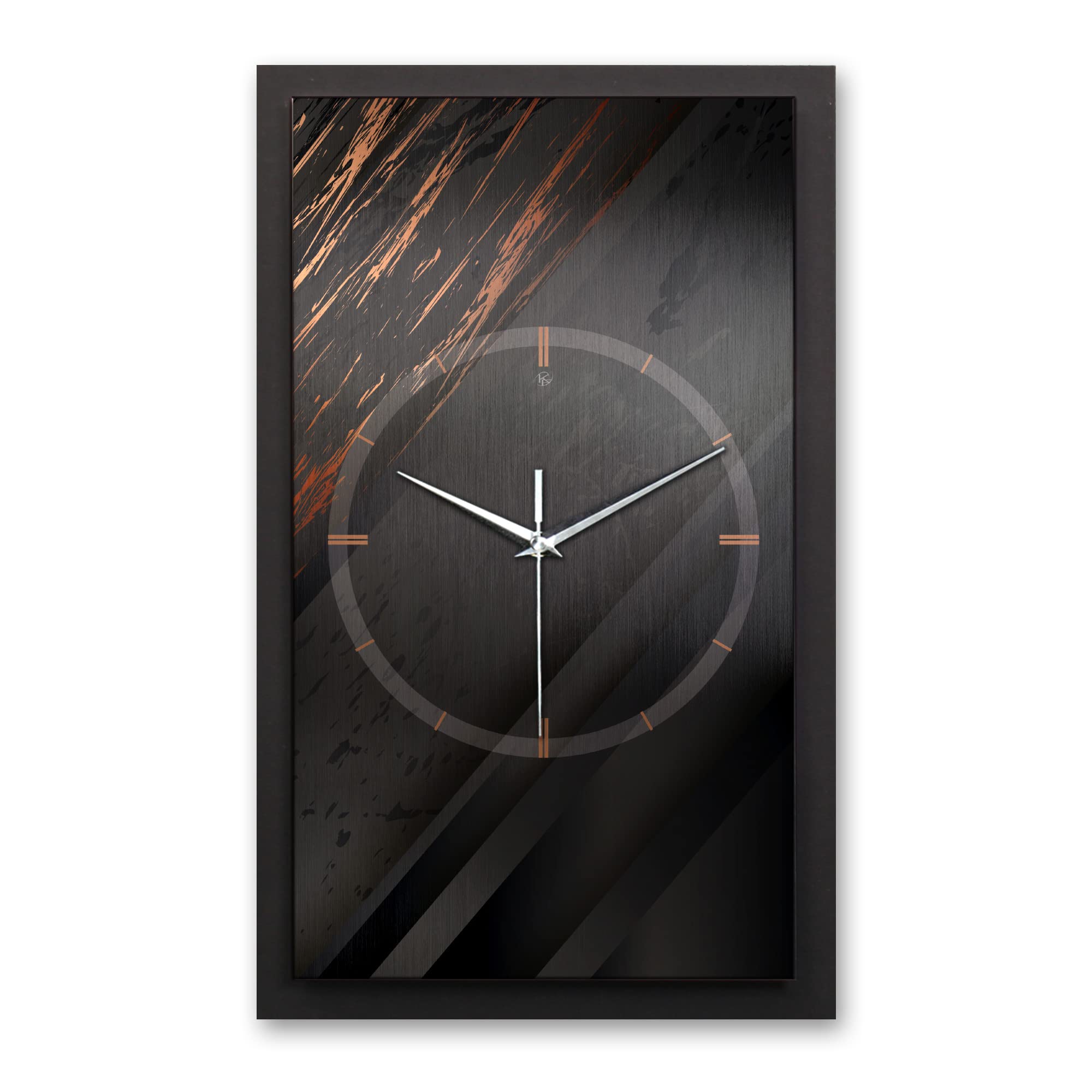 Kreative Feder 3D Designer-Wanduhr Black & Bronze in modernem Metallic-Look 50x30cm rechteckig analog lautlos ohne Ticken (Black & Bronze, leises Funkuhrwerk)