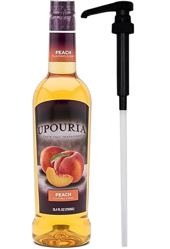 Upouria - Jarabe con sabor a melocotón, ideal para tés helados, refrescos, limonadas y cócteles, 100% vegano, sin gluten, kosher, botella de 22.5