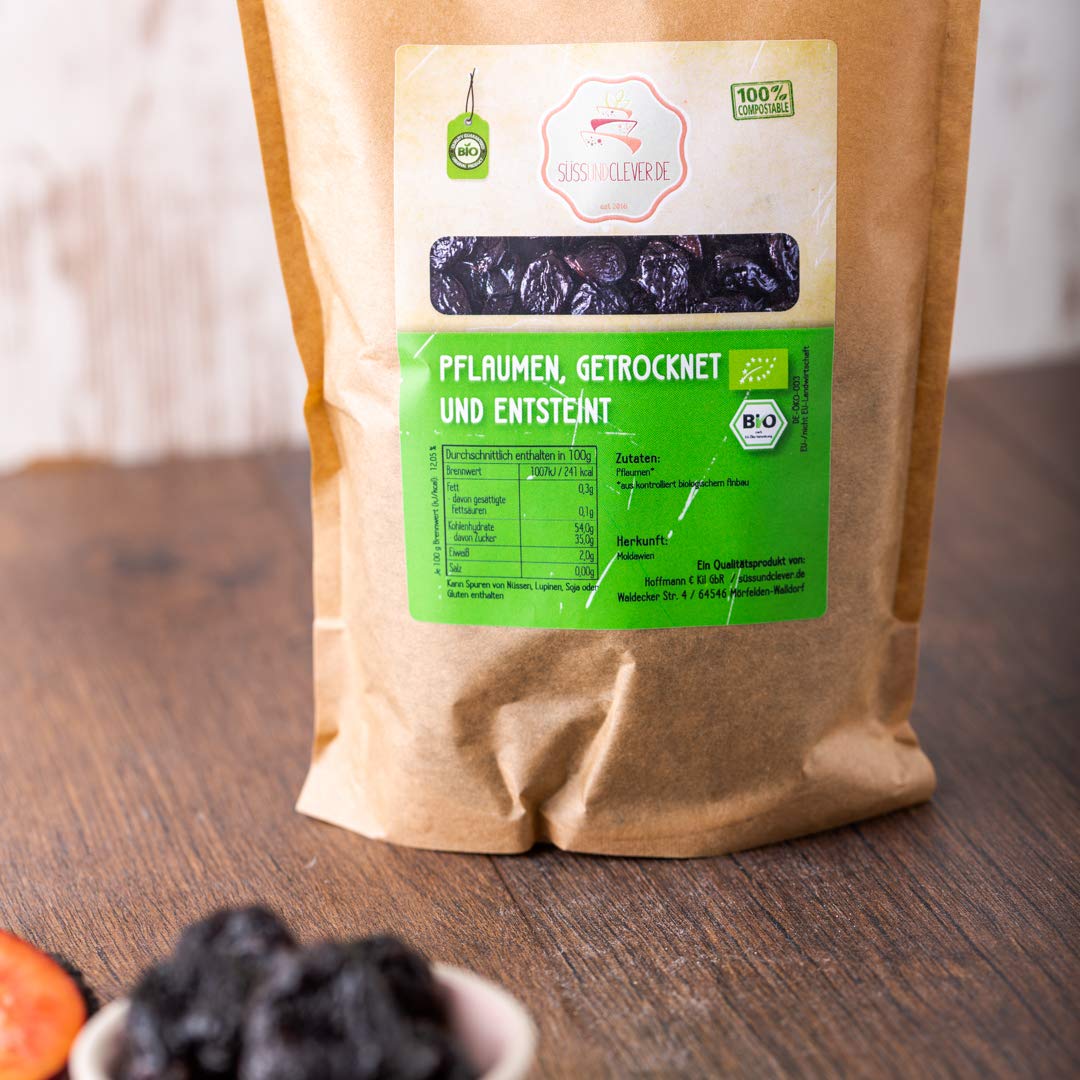 süssundclever.de® Bio Pflaumen | getrocknet & entsteint | 5,0 kg (5 x 1,0 kg) | plastikfrei und ökologisch-nachhaltig abgepackt