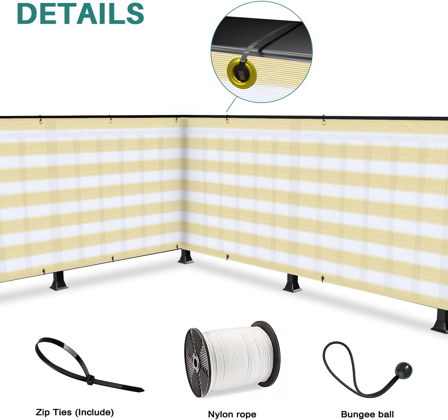 Bynbbur 3' x 44' Balcony Privacy Screen Apartment Deck Railing Fence Panels Outside, UV Block Shade Cloth with Grommets, Mesh Fencing Cover for Patio Backyard Porch, Beige and White Stripe