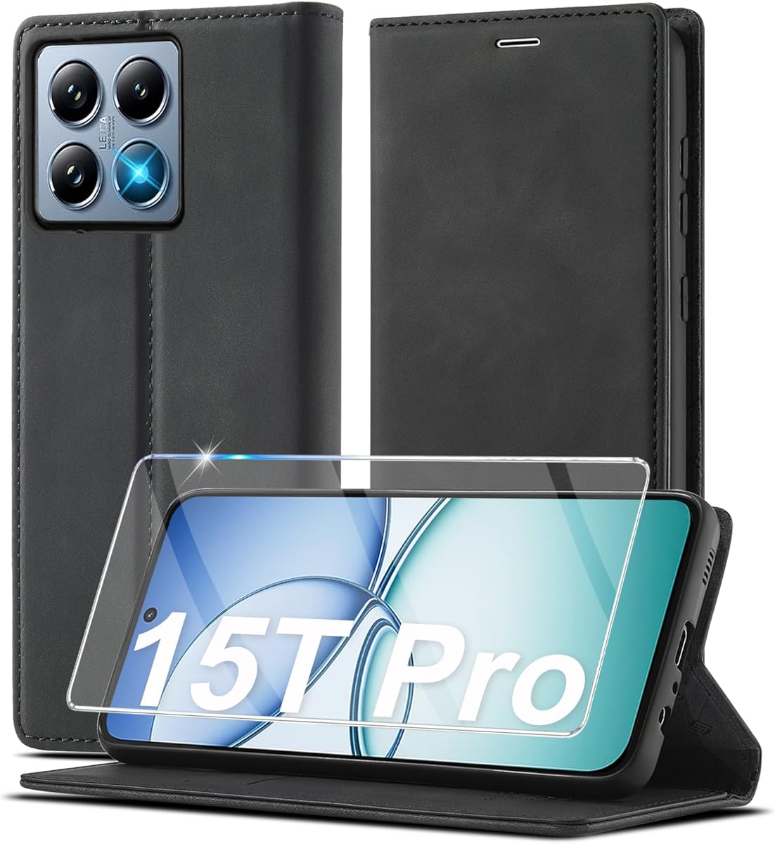 Ailicici Leder für Xiaomi 15T Pro Hülle 4G/5G [Mit Schutzfolie] Wallet RFID Blocker Handyhülle, Ledermaterial Kartenfach Klapphülle, Klappbar Ständer Flip Case,Stoßfeste Holster Cover Schutzhülle