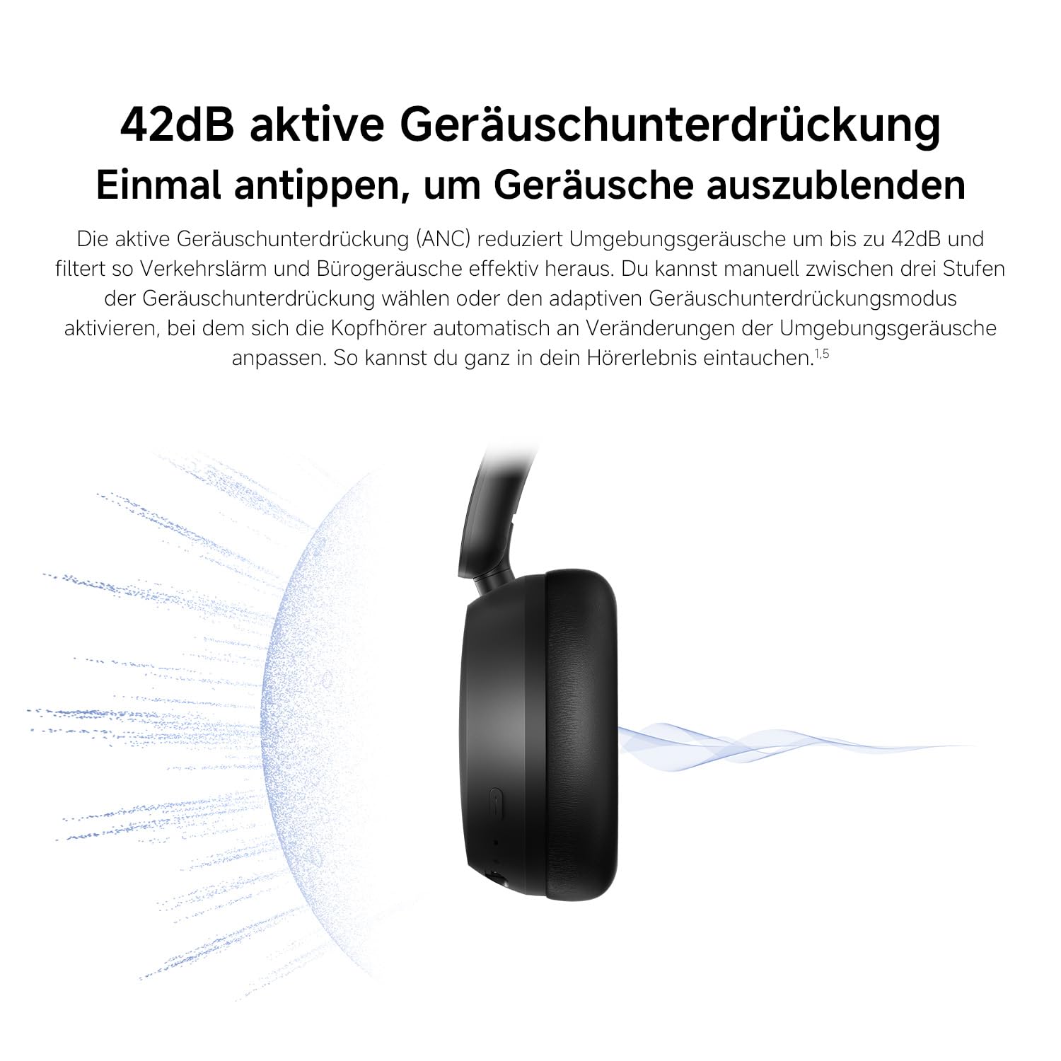 XIAOMI Redmi Headphones Neo Bluetooth Over-Ear-Kopfhörer, 42 dB Adaptive Aktive Geräuschunterdrückung, Kabellos, bis zu 72 Std. Akku, Hi-Res Audio, Power Bass, 3-Mikrofon-KI-Anrufe, Fast Pair, Schwarz