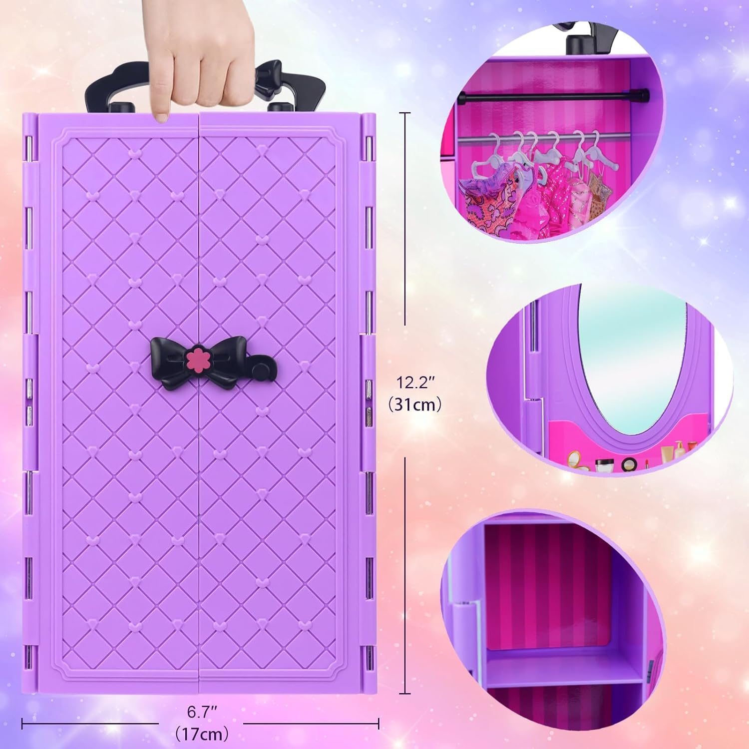 79 Pièces Vêtements et Accessoires avec Armoire pour Poupées 29cm et 11.5 Pouces Inclut Robe de Mariage Ensemble, Tenues de Mode Hauts, Pantalons Chaussures Cintres, Sacs, Collier, Cintres - 4