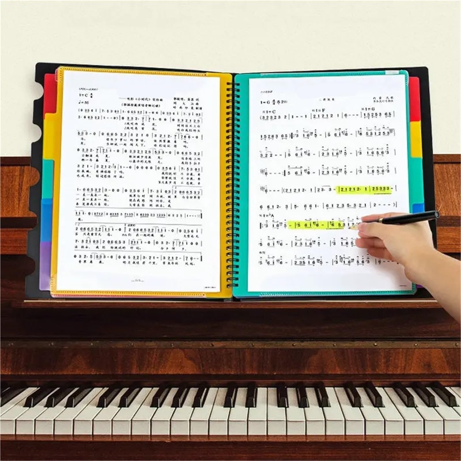 Carpeta de archivos partituras musicales A4, soporte papel for hojas música, carpeta partición Piano paisaje for para Partituras, Archivos(Black Gold-20sheets)