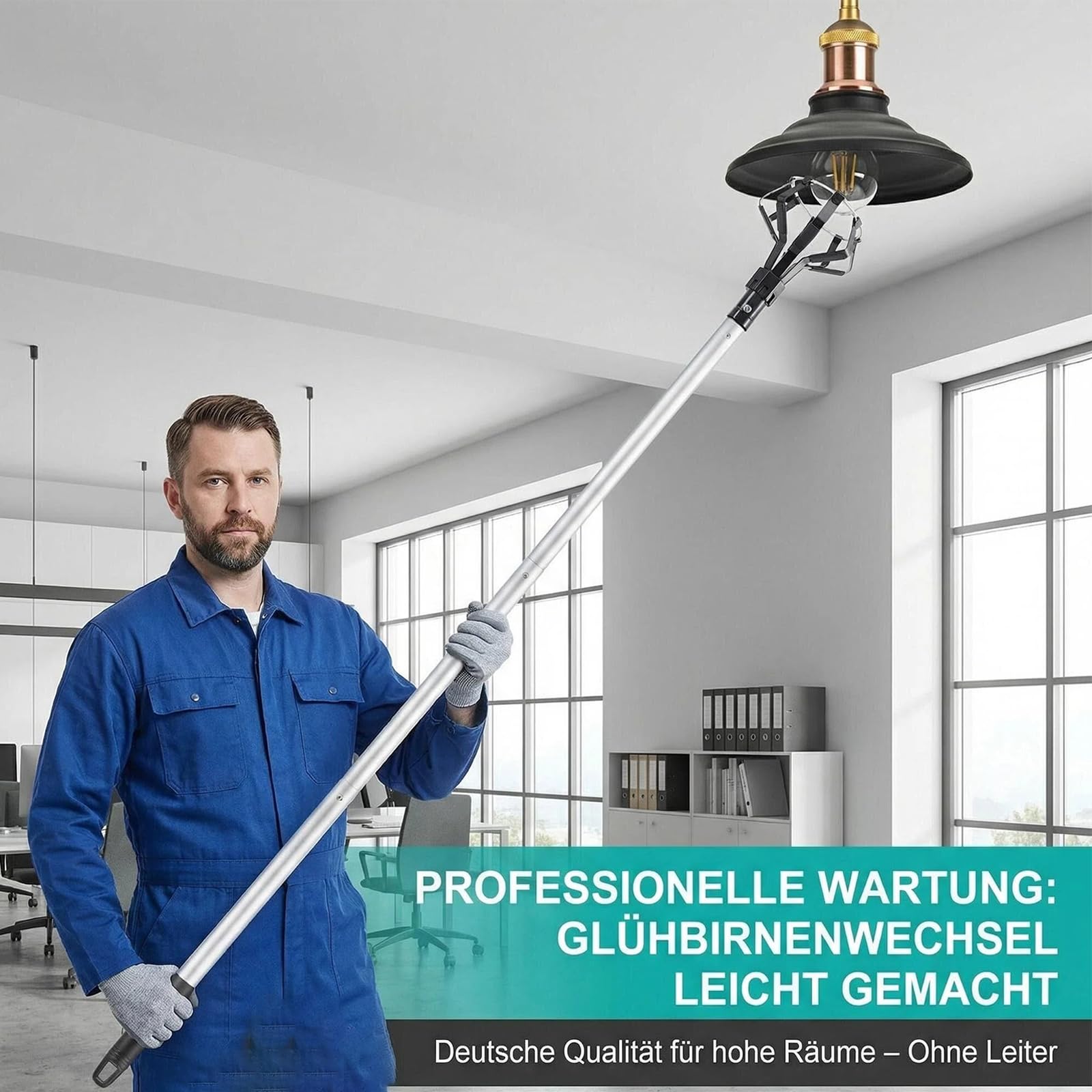 Glühbirnenwechsler für Hohe Decken, LED Classic Lampe Glühbirnen Wechsel, 2-12FT Aluminiumlegierung Verlängerungsstange, 3 Einstellbar Krallen und 1 Einstellbar Saugnapf